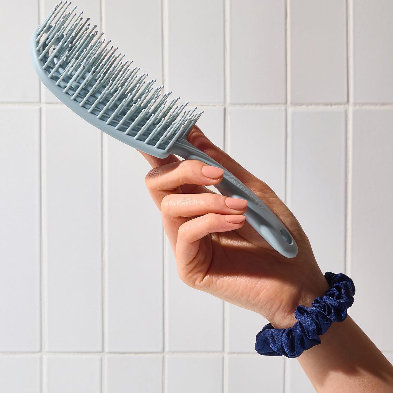 imageKitsch Detangler Brush Flexible Curly Hair Brush for Women Men ampamp Kids Detangling Hairbrush with Bendable Frame and UltraSmooth Bristles for Wet or Dry Strands Haze BlueHaze Blue