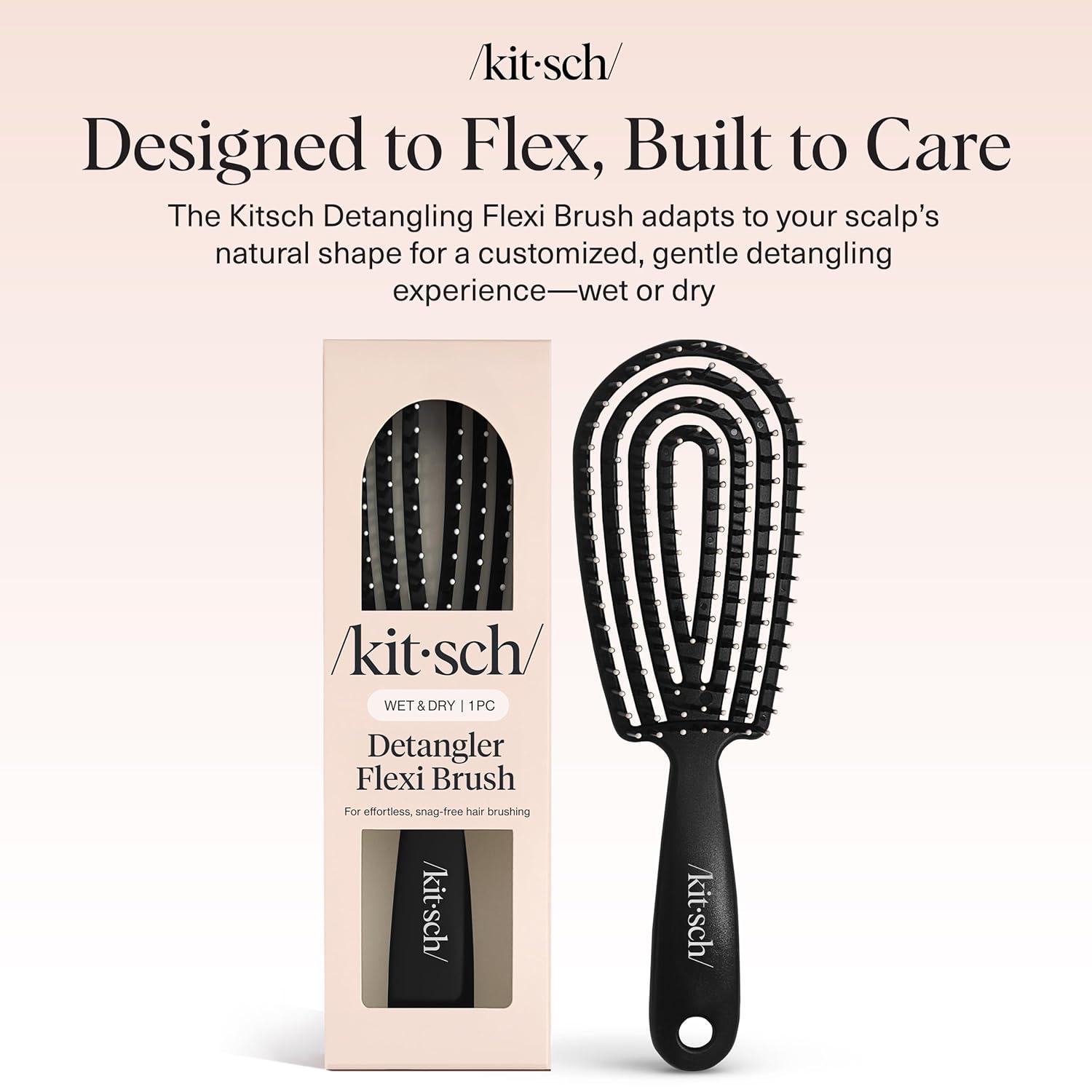 imageKitsch Detangler Brush Flexible Curly Hair Brush for Women Men ampamp Kids Detangling Hairbrush with Bendable Frame and UltraSmooth Bristles for Wet or Dry Strands Haze BlueBlack