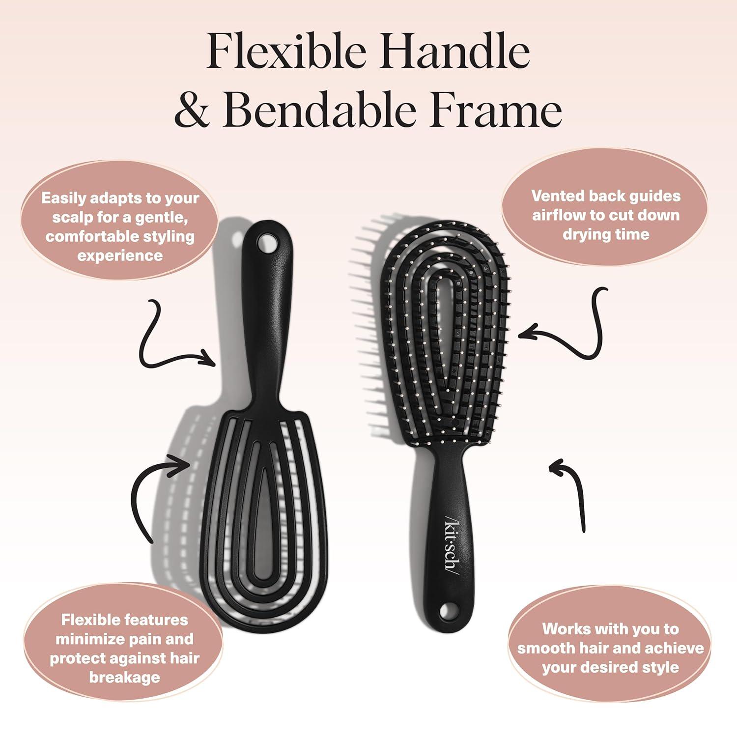 imageKitsch Detangler Brush Flexible Curly Hair Brush for Women Men ampamp Kids Detangling Hairbrush with Bendable Frame and UltraSmooth Bristles for Wet or Dry Strands Haze BlueBlack