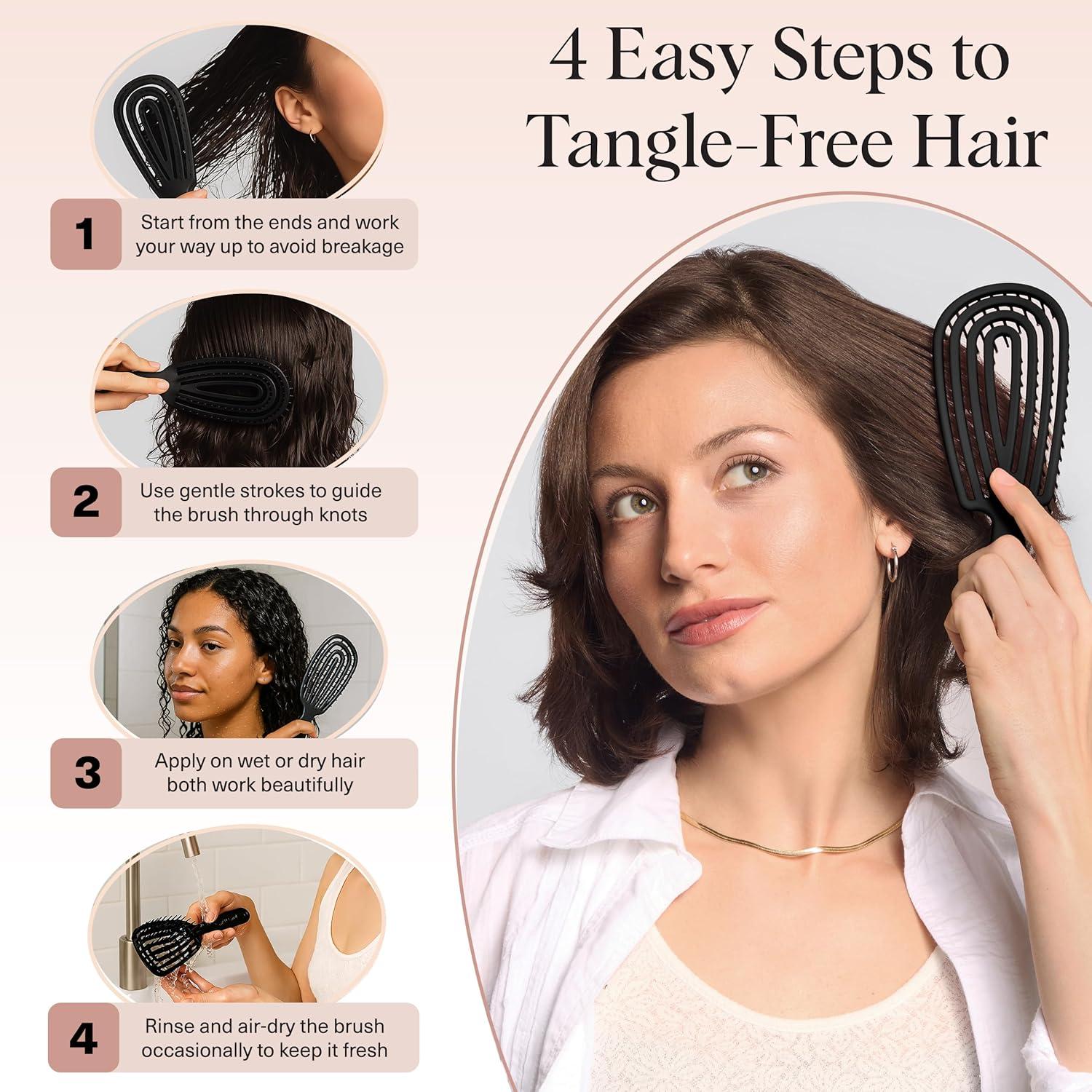 imageKitsch Detangler Brush Flexible Curly Hair Brush for Women Men ampamp Kids Detangling Hairbrush with Bendable Frame and UltraSmooth Bristles for Wet or Dry Strands Haze BlueBlack