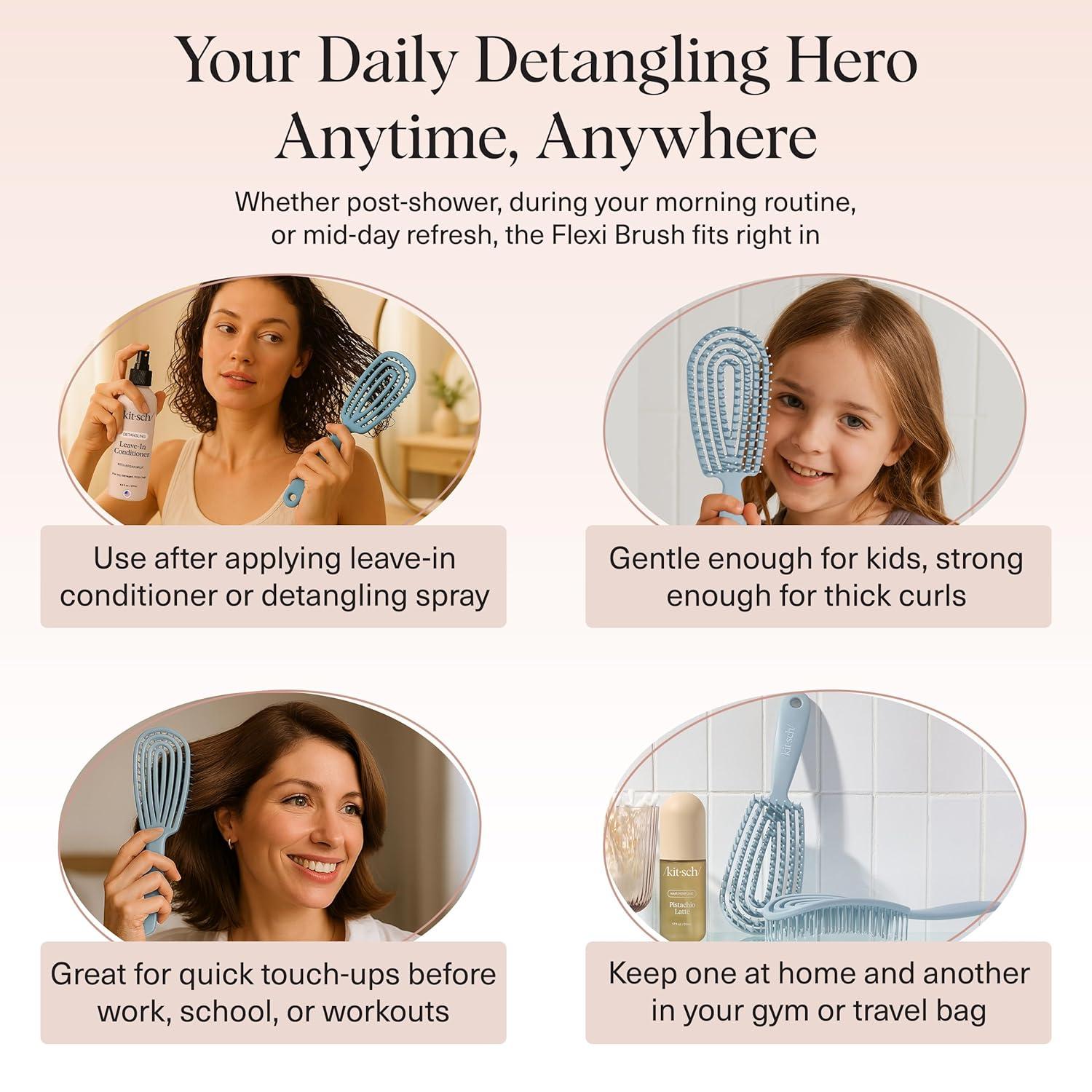 imageKitsch Detangler Brush Flexible Curly Hair Brush for Women Men ampamp Kids Detangling Hairbrush with Bendable Frame and UltraSmooth Bristles for Wet or Dry Strands Haze BlueHaze Blue