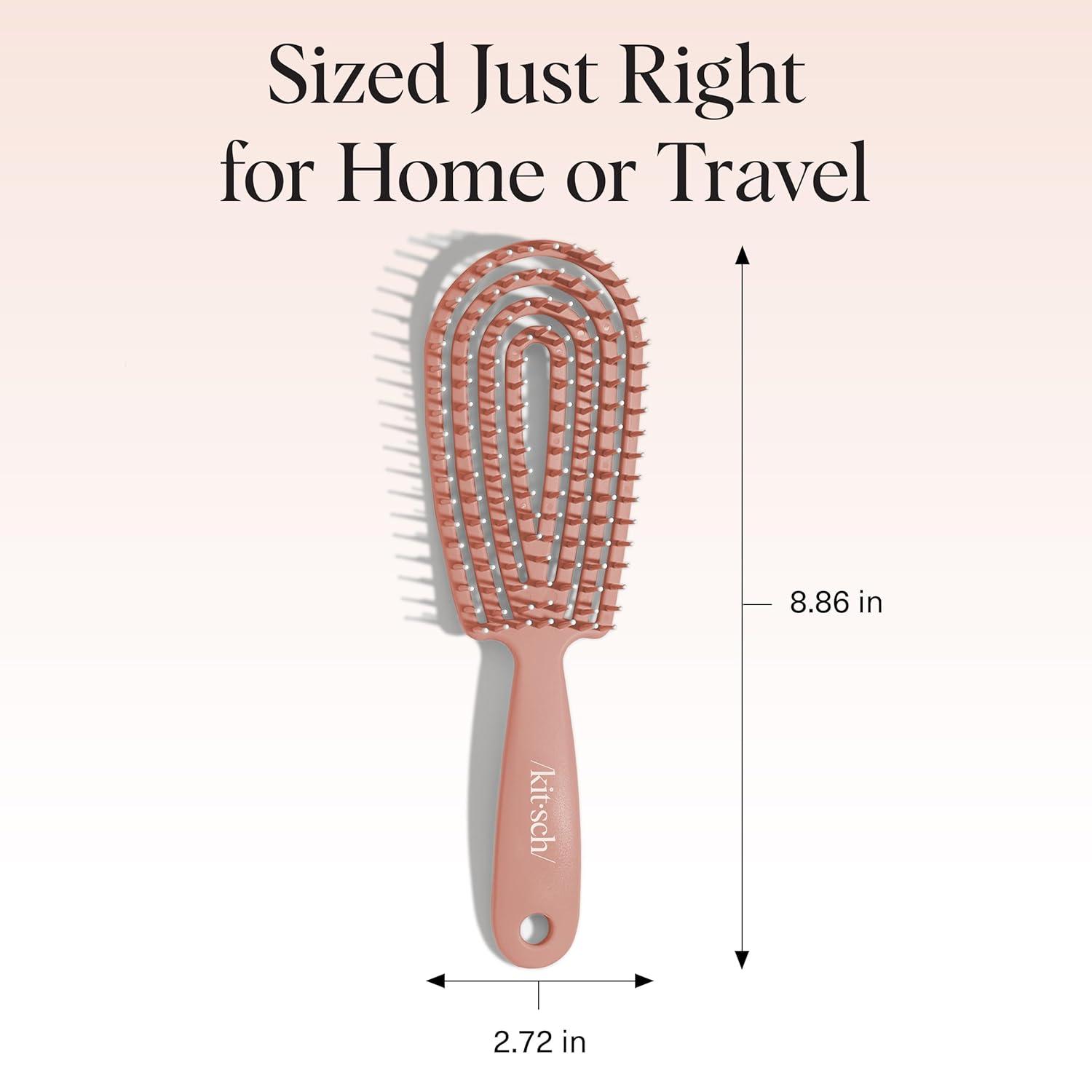 imageKitsch Detangler Brush Flexible Curly Hair Brush for Women Men ampamp Kids Detangling Hairbrush with Bendable Frame and UltraSmooth Bristles for Wet or Dry Strands Haze BlueTerracotta