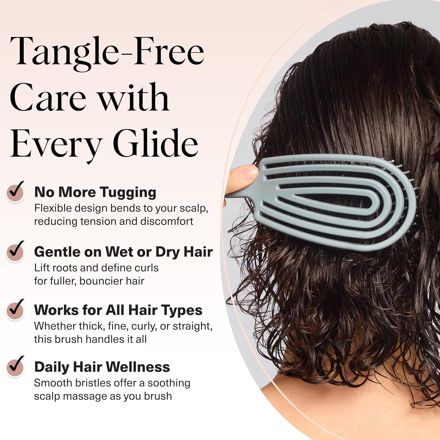 imageKitsch Detangler Brush Flexible Curly Hair Brush for Women Men ampamp Kids Detangling Hairbrush with Bendable Frame and UltraSmooth Bristles for Wet or Dry Strands Haze BlueHaze Blue