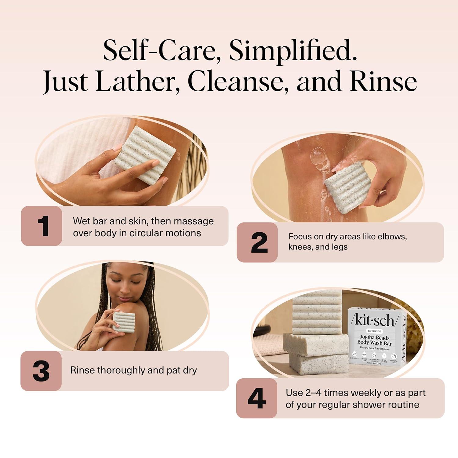 imageKitsch Jojoba Beads Exfoliating Body Wash Bar Nourishing Bar Soap with Shea Butter ampamp Aloe for Dry Flaky Skin Soap bar ampamp Body Scrub for Smooth Refreshed Skin Rosemary ampamp Cedarwood Scent 4 oz