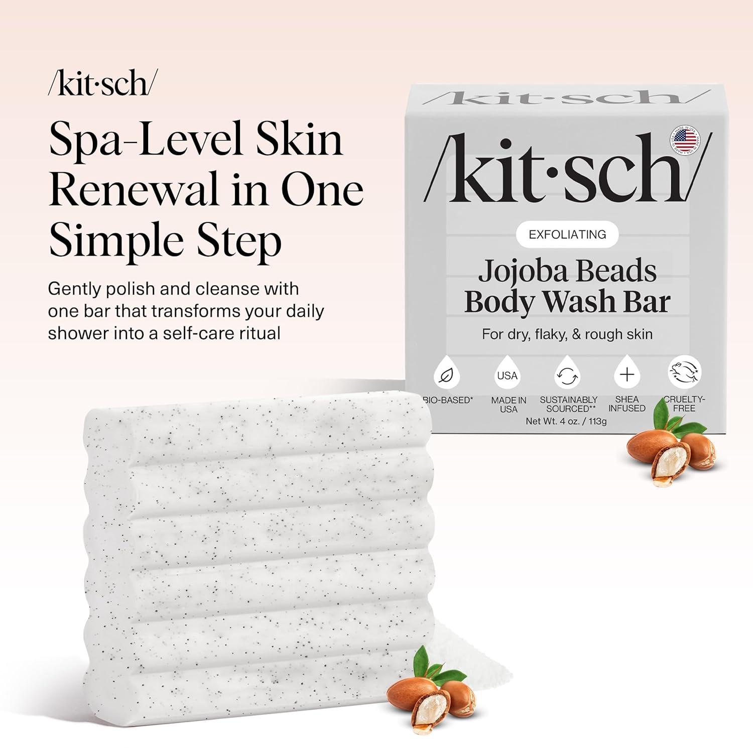 imageKitsch Jojoba Beads Exfoliating Body Wash Bar Nourishing Bar Soap with Shea Butter ampamp Aloe for Dry Flaky Skin Soap bar ampamp Body Scrub for Smooth Refreshed Skin Rosemary ampamp Cedarwood Scent 4 oz