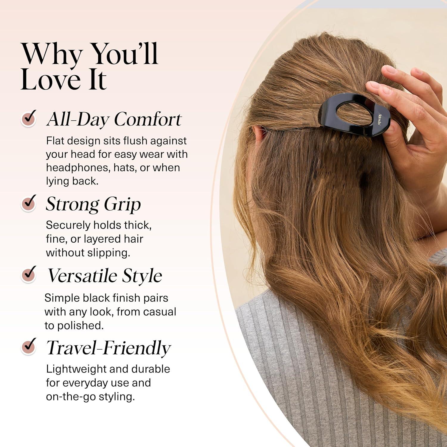 imageKitsch Medium Flat Claw Clips for Women Stylish Flat Hair Clips Strong Hold for Thick ampamp Fine Hair NonSlip for Secure Comfortable AllDay Wear Ideal Gifts for Women CherrySBlack