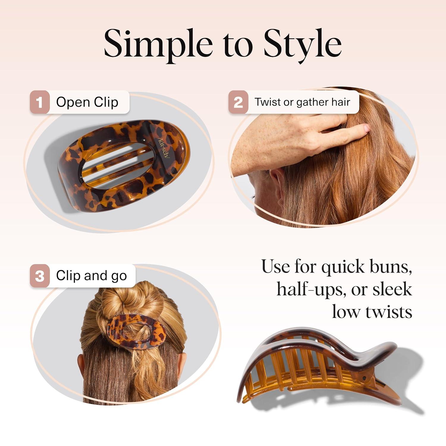 imageKitsch Medium Flat Claw Clips for Women Stylish Flat Hair Clips Strong Hold for Thick ampamp Fine Hair NonSlip for Secure Comfortable AllDay Wear Ideal Gifts for Women CherryTortoise Design