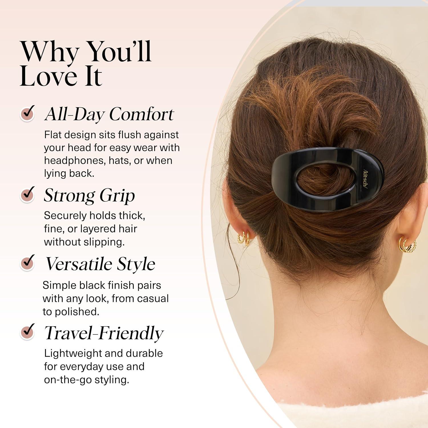 imageKitsch Medium Flat Claw Clips for Women Stylish Flat Hair Clips Strong Hold for Thick ampamp Fine Hair NonSlip for Secure Comfortable AllDay Wear Ideal Gifts for Women CherryMBlack