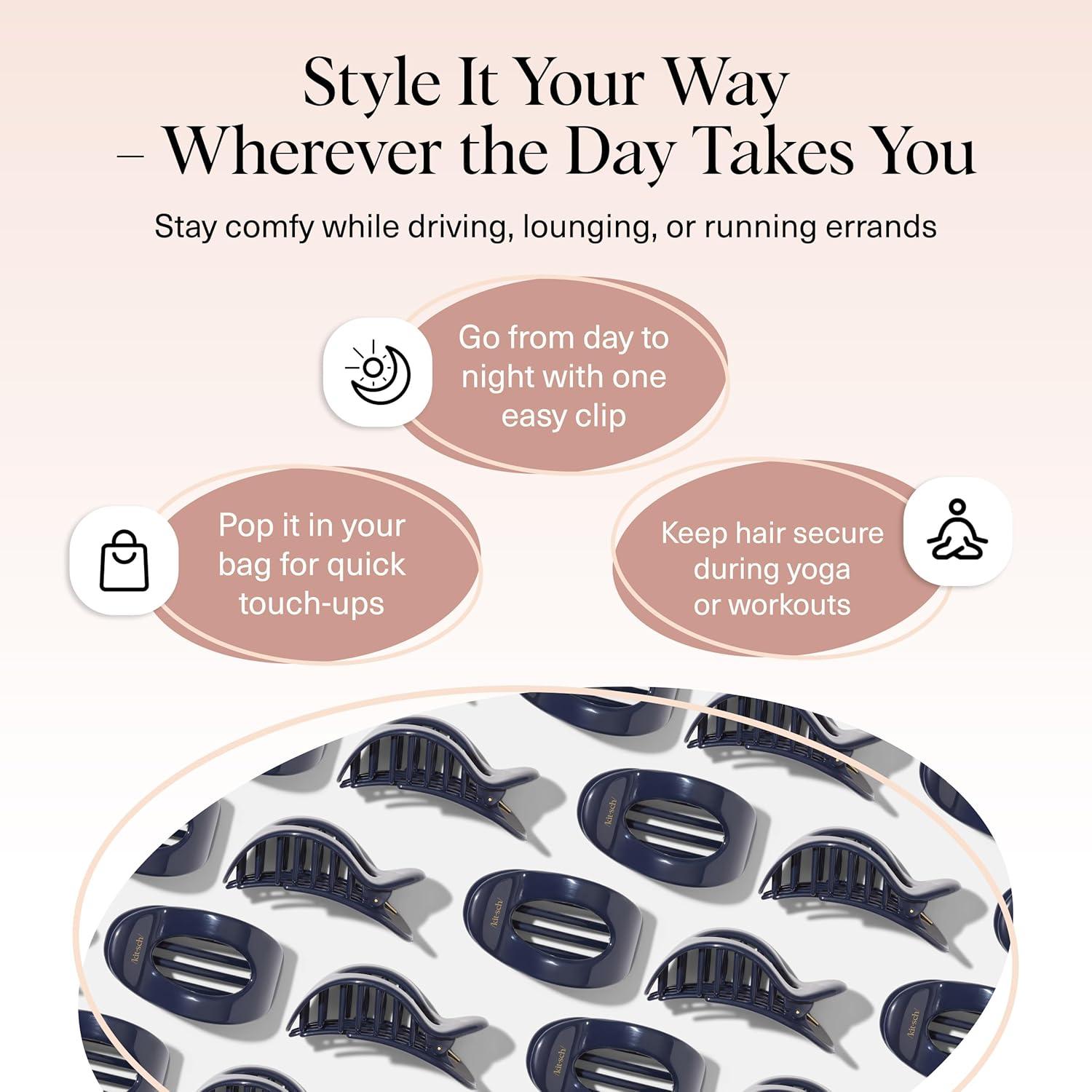 imageKitsch Medium Flat Claw Clips for Women Stylish Flat Hair Clips Strong Hold for Thick ampamp Fine Hair NonSlip for Secure Comfortable AllDay Wear Ideal Gifts for Women CherryBlue Orchid