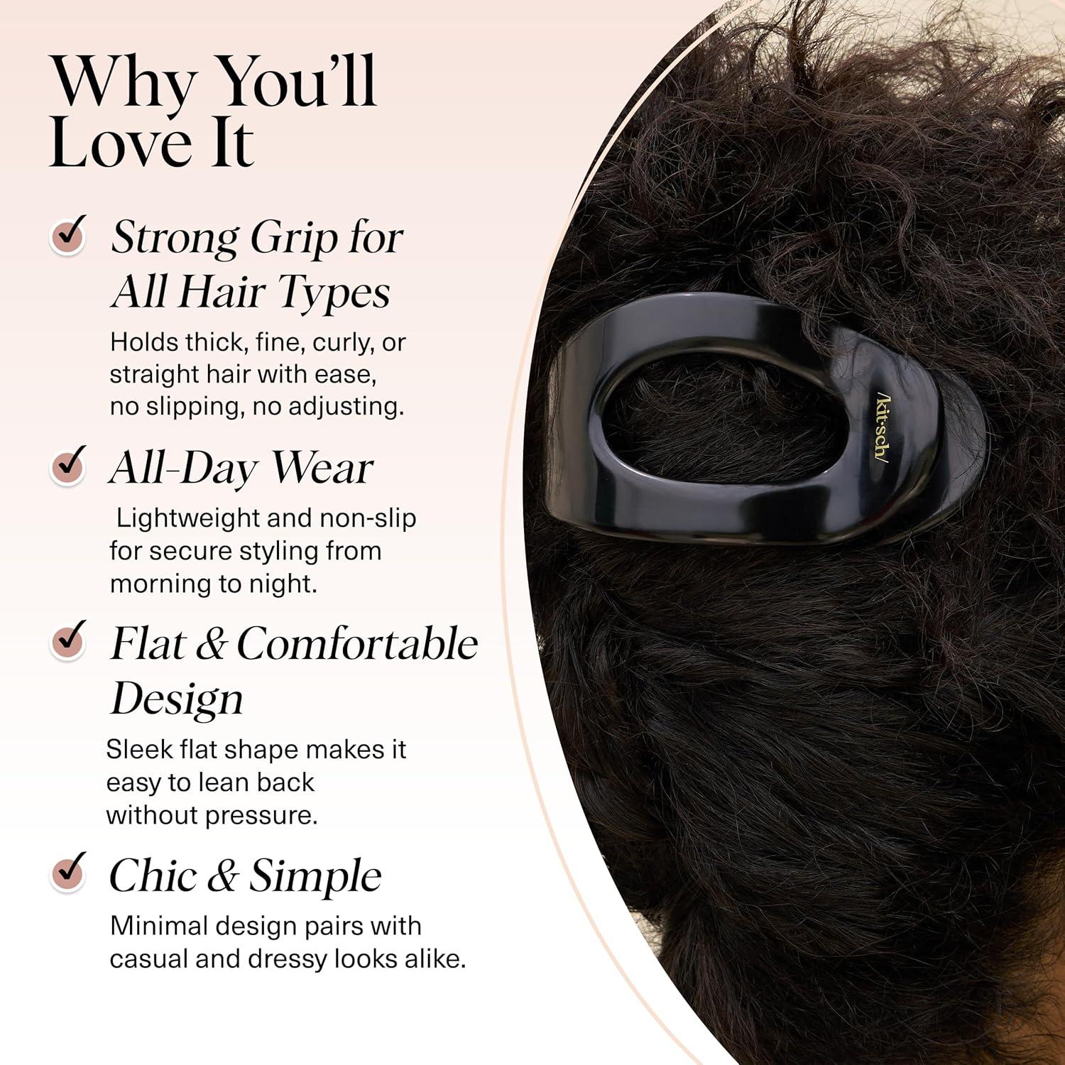 imageKitsch Medium Flat Claw Clips for Women Stylish Flat Hair Clips Strong Hold for Thick ampamp Fine Hair NonSlip for Secure Comfortable AllDay Wear Ideal Gifts for Women CherryLBlack