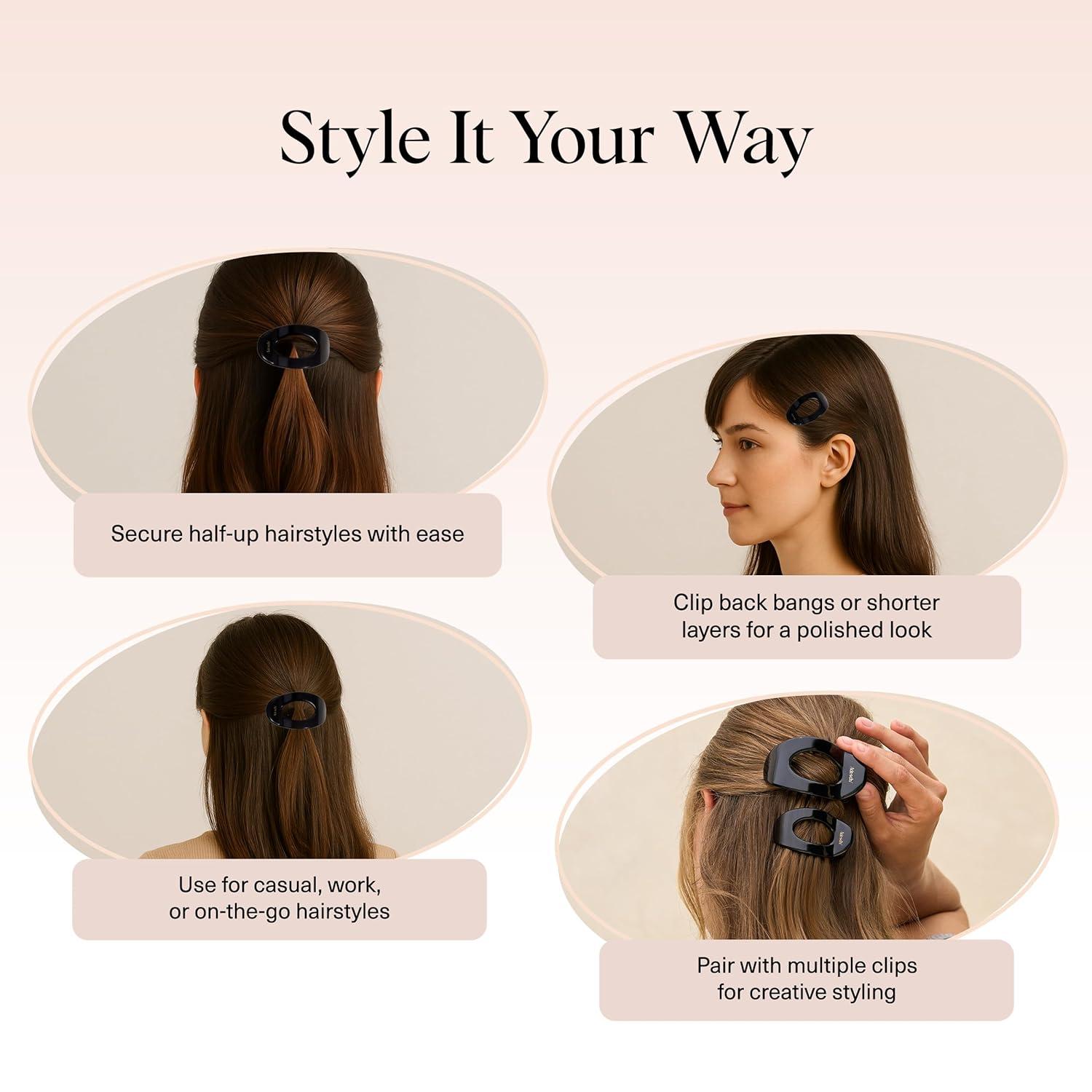 imageKitsch Medium Flat Claw Clips for Women Stylish Flat Hair Clips Strong Hold for Thick ampamp Fine Hair NonSlip for Secure Comfortable AllDay Wear Ideal Gifts for Women CherrySBlack