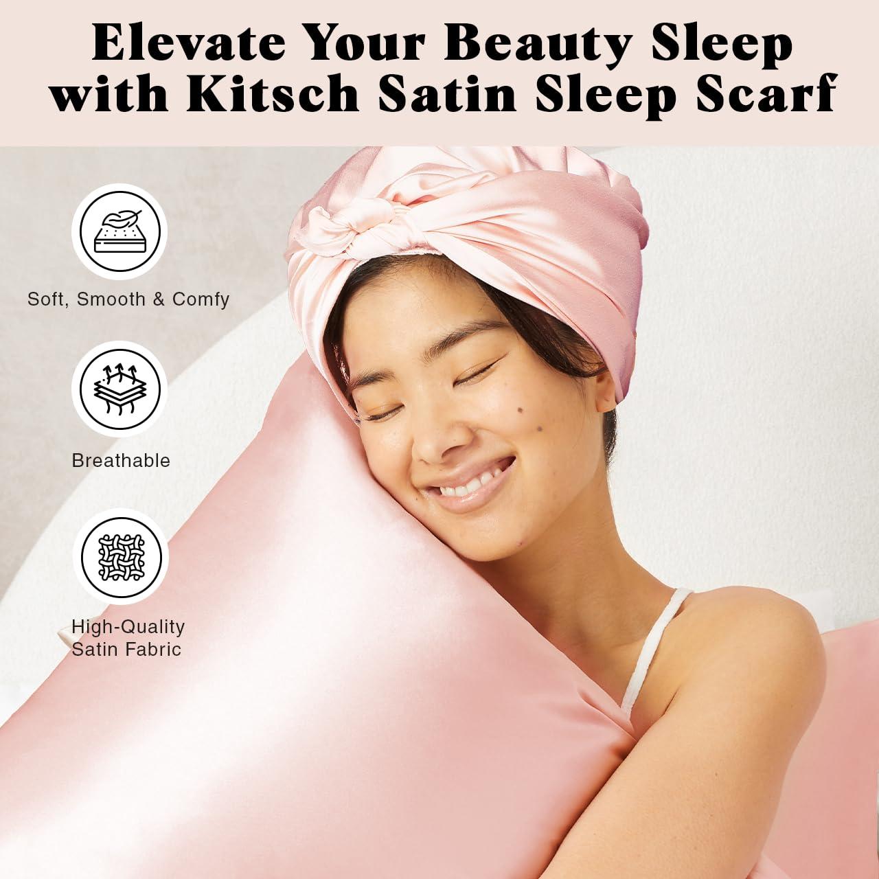 imageKitsch Satin Head Scarf MultiWay Scarf Stylish Bandana for Women Satin Bonnet for Sleeping ampamp Hair Wrapping at Night Blush