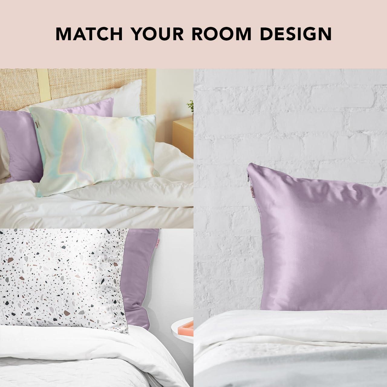 imageKitsch Satin Pillowcase with Zipper for Hair ampamp Skin Softer Than Silk Pillow Cases Queen WrinkleFree Smooth and Cooling Satin Pillow Covers Standard Size 19quotx26quot CharcoalLavender