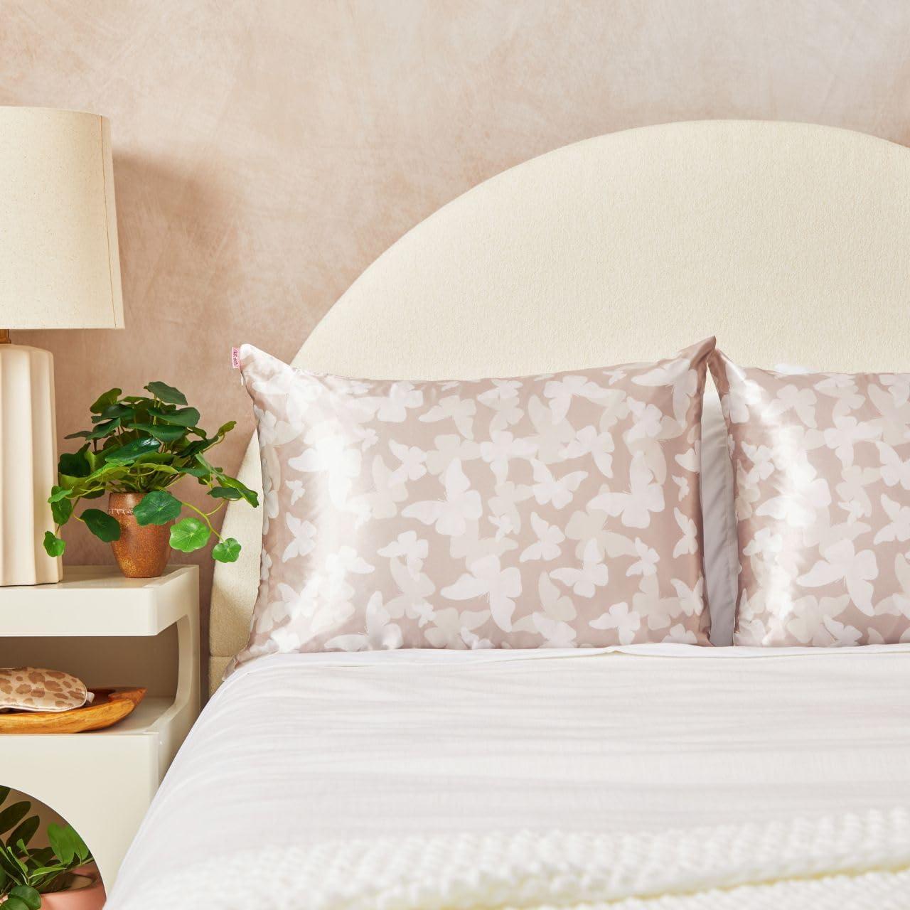 imageKitsch Satin Pillowcase with Zipper for Hair ampamp Skin Softer Than Silk Pillow Cases Queen WrinkleFree Smooth and Cooling Satin Pillow Covers Standard Size 19quotx26quot CharcoalChampagne Butterfly