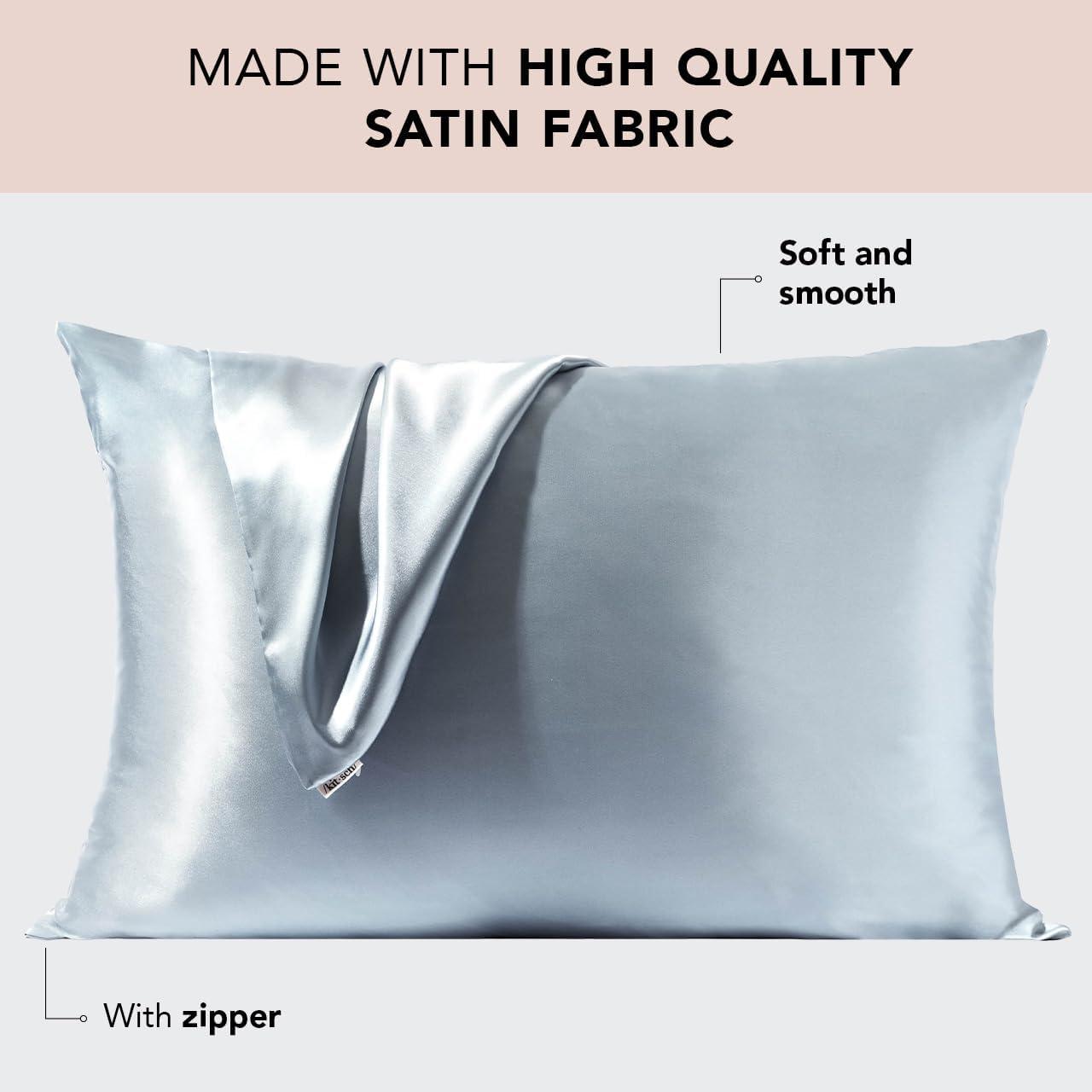 imageKitsch Satin Pillowcase with Zipper for Hair ampamp Skin Softer Than Silk Pillow Cases Queen WrinkleFree Smooth and Cooling Satin Pillow Covers Standard Size 19quotx26quot AuraHaze Blue
