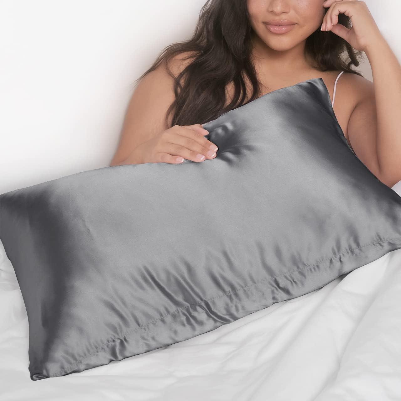 imageKitsch Satin Pillowcase with Zipper for Hair ampamp Skin Softer Than Silk Pillow Cases Queen WrinkleFree Smooth and Cooling Satin Pillow Covers Standard Size 19quotx26quot AuraCharcoal