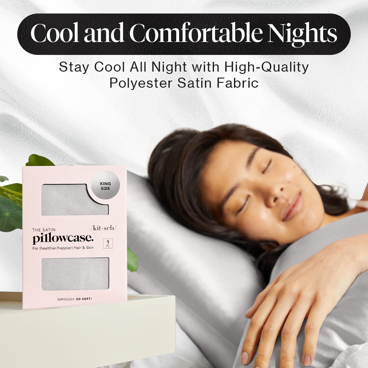 imageKitsch Satin Pillowcase with Zipper for Hair ampamp Skin Softer Than Silk Pillow Cases Queen WrinkleFree Smooth and Cooling Satin Pillow Covers Standard Size 19quotx26quot AuraSilver