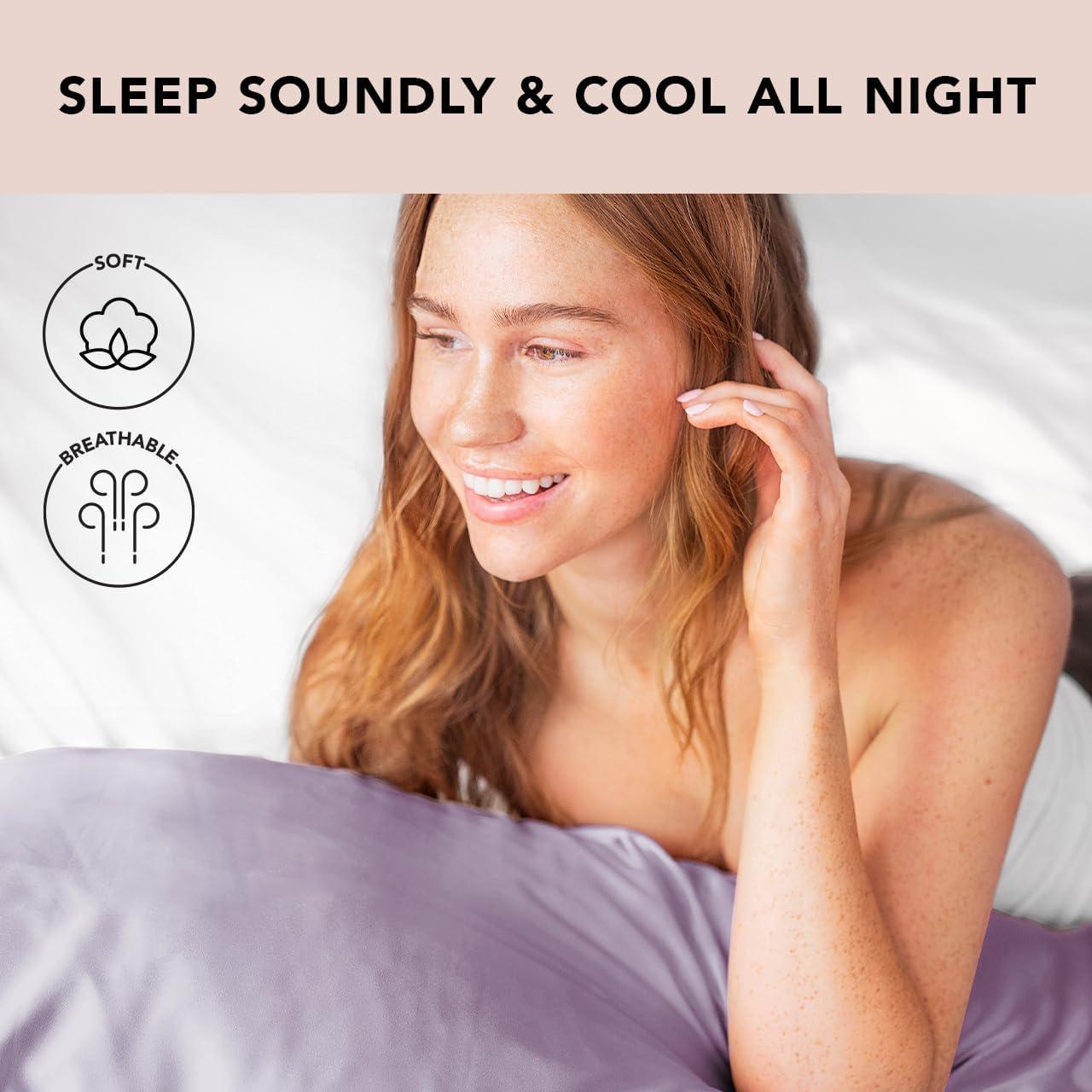 imageKitsch Satin Pillowcase with Zipper for Hair ampamp Skin Softer Than Silk Pillow Cases Queen WrinkleFree Smooth and Cooling Satin Pillow Covers Standard Size 19quotx26quot AuraLavender