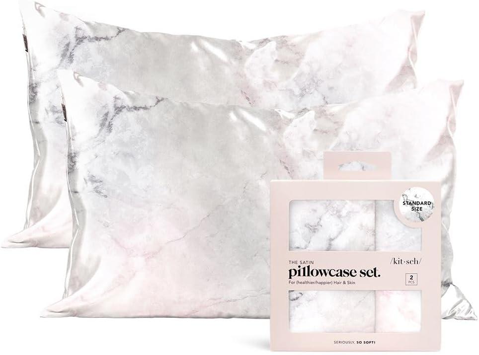 imageKitsch Satin Pillowcase with Zipper for Hair ampamp Skin Softer Than Silk Pillow Cases Queen WrinkleFree Smooth and Cooling Satin Pillow Covers Standard Size 19quotx26quot AuraMarble