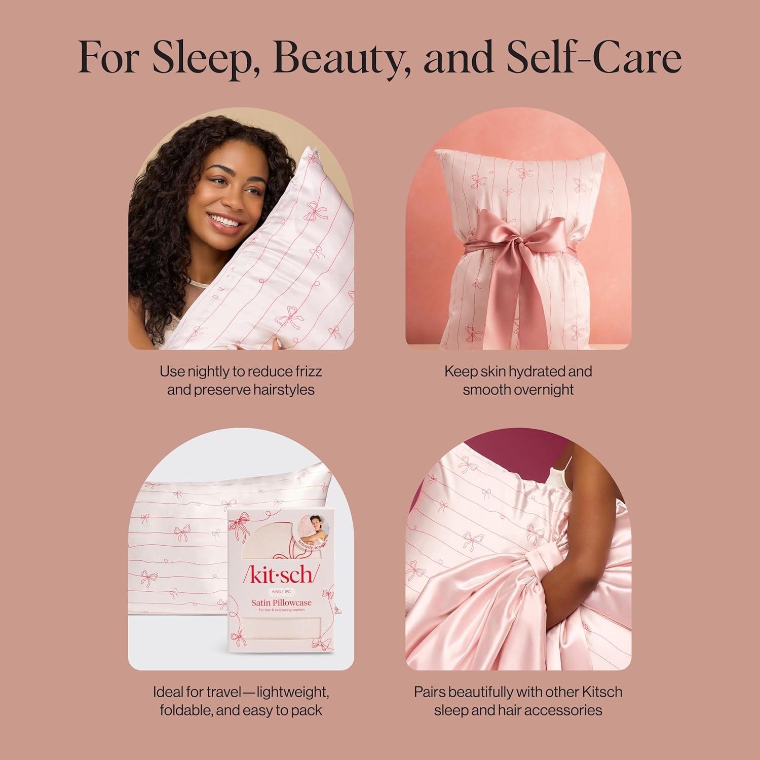 imageKitsch Satin Pillowcase with Zipper for Hair ampamp Skin Softer Than Silk Pillow Cases Queen WrinkleFree Smooth and Cooling Satin Pillow Covers Standard Size 19quotx26quot AuraStriped Bows