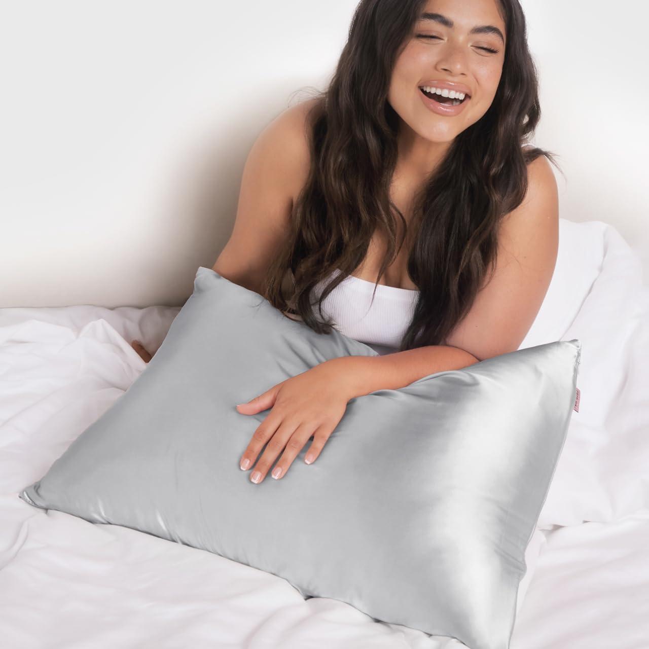 imageKitsch Satin Pillowcase with Zipper for Hair ampamp Skin Softer Than Silk Pillow Cases Queen WrinkleFree Smooth and Cooling Satin Pillow Covers Standard Size 19quotx26quot CharcoalSilver