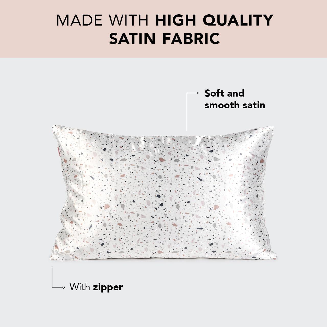imageKitsch Satin Pillowcase with Zipper for Hair ampamp Skin Softer Than Silk Pillow Cases Queen WrinkleFree Smooth and Cooling Satin Pillow Covers Standard Size 19quotx26quot CharcoalWhite Terrazzo