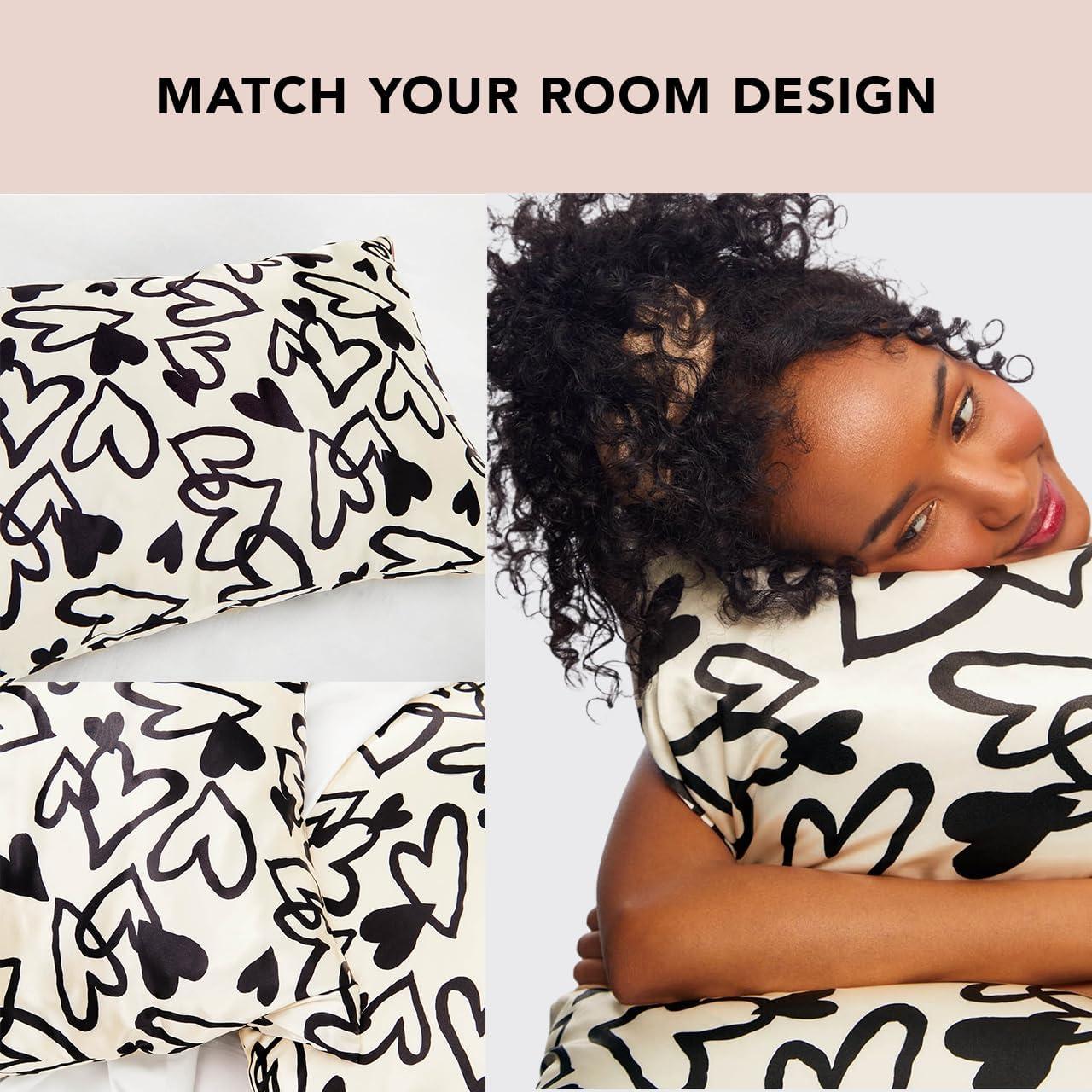 imageKitsch Satin Pillowcase with Zipper for Hair ampamp Skin Softer Than Silk Pillow Cases Queen WrinkleFree Smooth and Cooling Satin Pillow Covers Standard Size 19quotx26quot CharcoalHeart