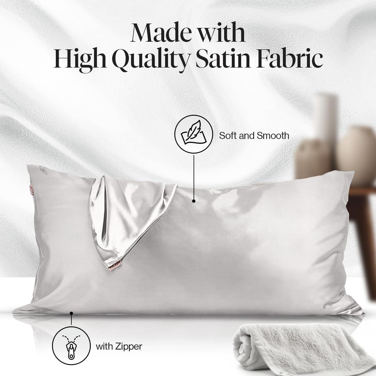 imageKitsch Satin Pillowcase with Zipper for Hair ampamp Skin Softer Than Silk Pillow Cases Queen WrinkleFree Smooth and Cooling Satin Pillow Covers Standard Size 19quotx26quot CharcoalSilver