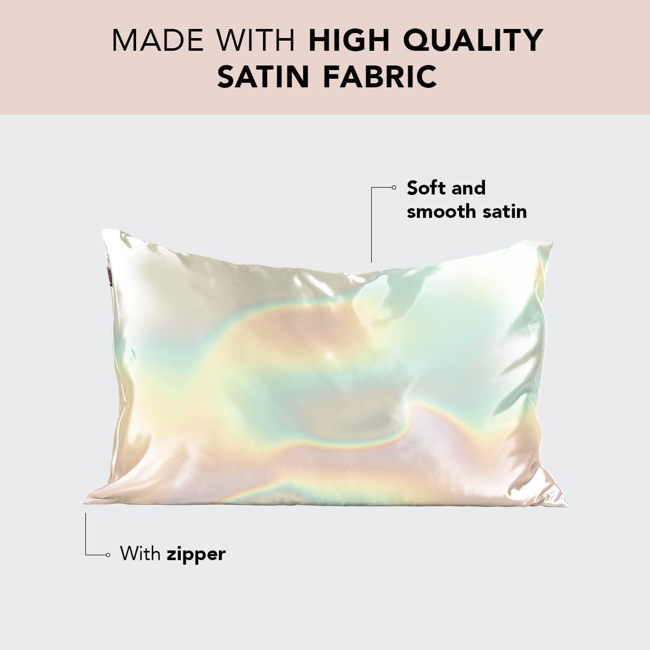 imageKitsch Satin Pillowcase with Zipper for Hair ampamp Skin Softer Than Silk Pillow Cases Queen WrinkleFree Smooth and Cooling Satin Pillow Covers Standard Size 19quotx26quot AuraAura