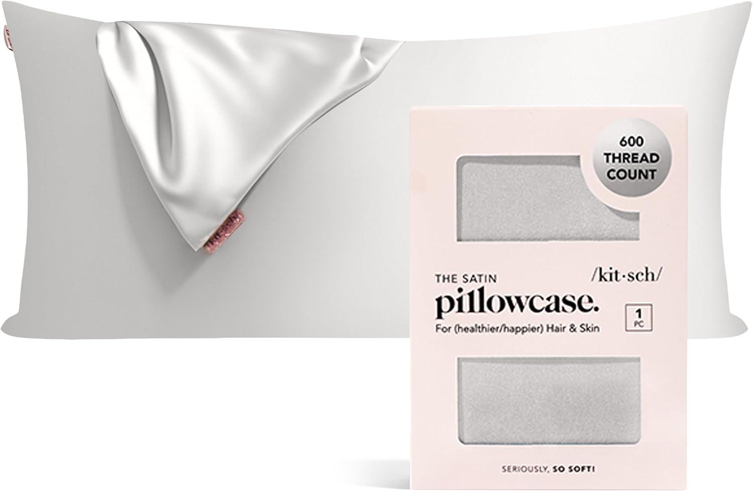 imageKitsch Satin Pillowcase with Zipper for Hair ampamp Skin Softer Than Silk Pillow Cases Queen WrinkleFree Smooth and Cooling Satin Pillow Covers Standard Size 19quotx26quot CharcoalSilver