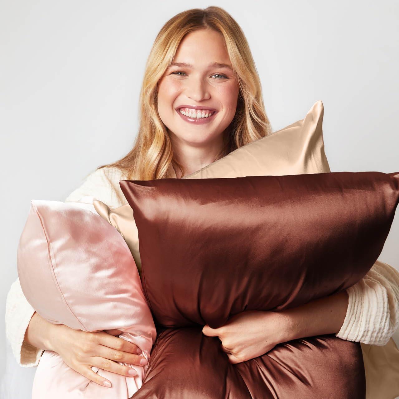 imageKitsch Satin Pillowcase with Zipper for Hair ampamp Skin Softer Than Silk Pillow Cases Queen WrinkleFree Smooth and Cooling Satin Pillow Covers Standard Size 19quotx26quot CharcoalBlush