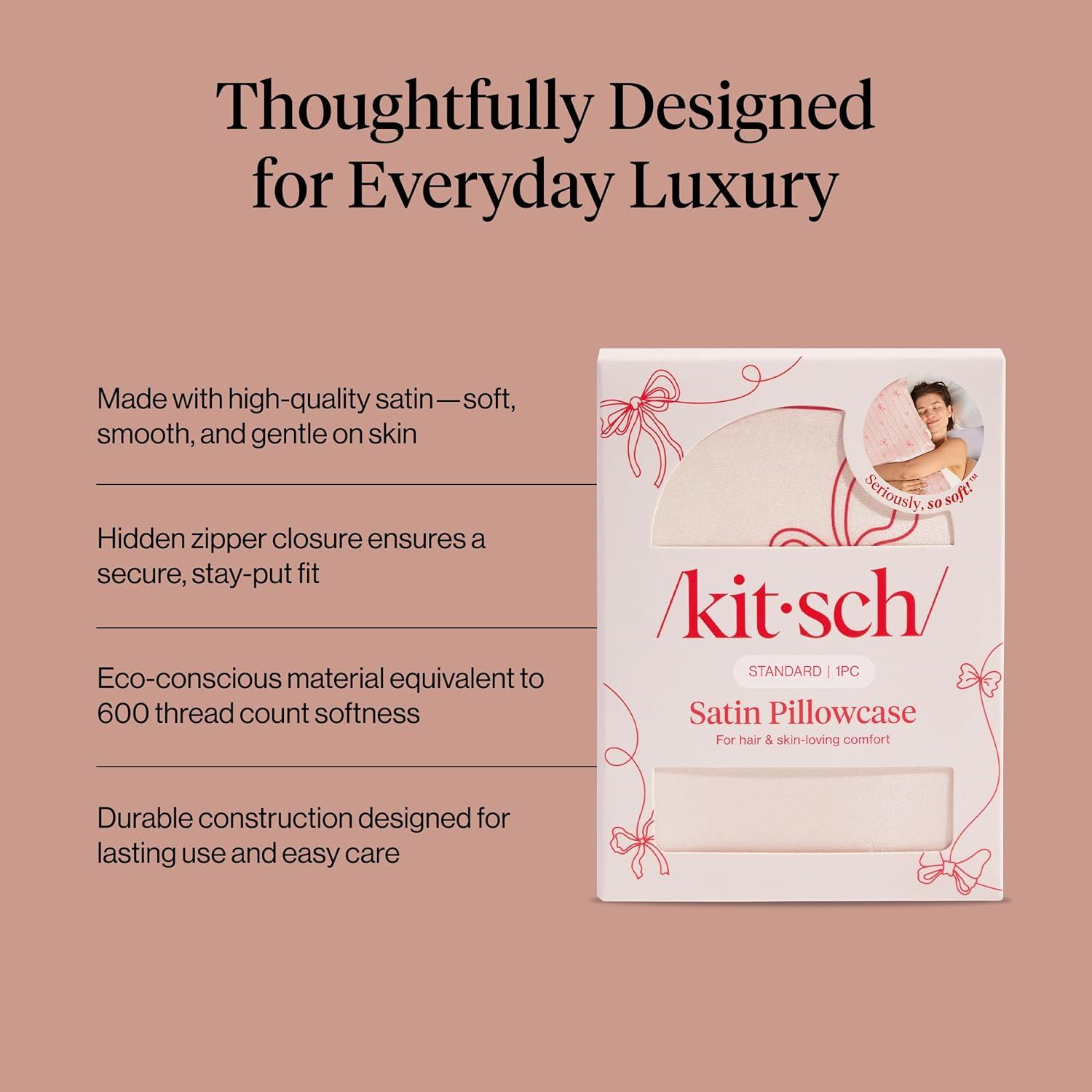 imageKitsch Satin Pillowcase with Zipper for Hair ampamp Skin Softer Than Silk Pillow Cases Queen WrinkleFree Smooth and Cooling Satin Pillow Covers Standard Size 19quotx26quot CharcoalStriped Bows