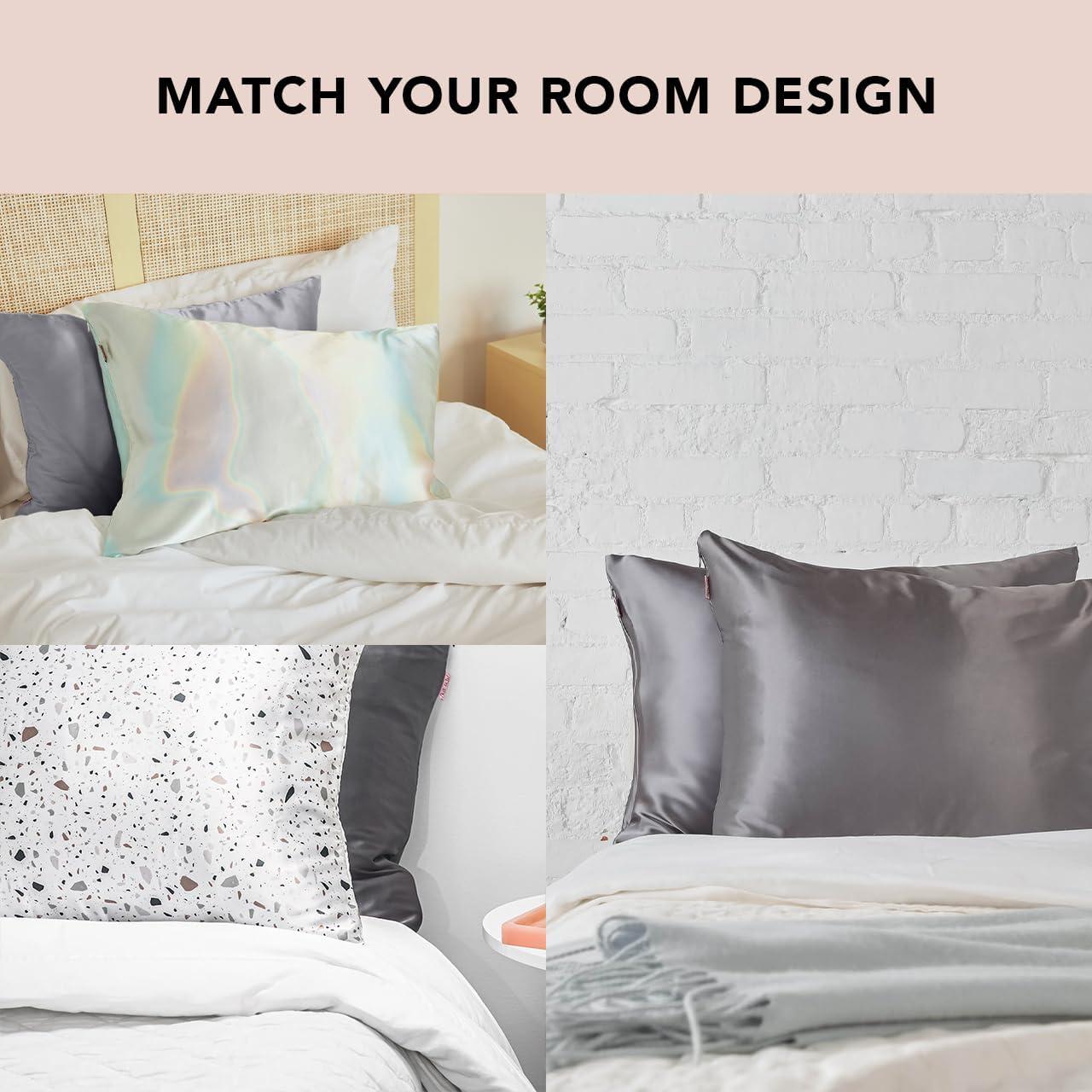 imageKitsch Satin Pillowcase with Zipper for Hair ampamp Skin Softer Than Silk Pillow Cases Queen WrinkleFree Smooth and Cooling Satin Pillow Covers Standard Size 19quotx26quot CharcoalCharcoal