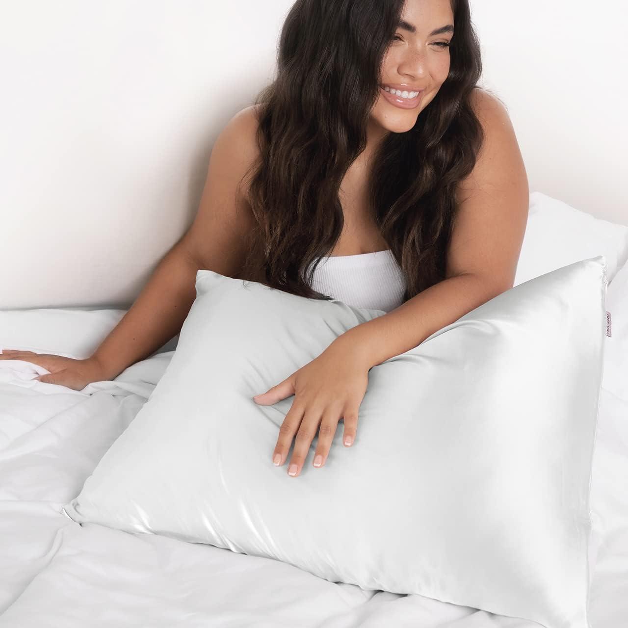 imageKitsch Satin Pillowcase with Zipper for Hair ampamp Skin Softer Than Silk Pillow Cases Queen WrinkleFree Smooth and Cooling Satin Pillow Covers Standard Size 19quotx26quot CharcoalIvory