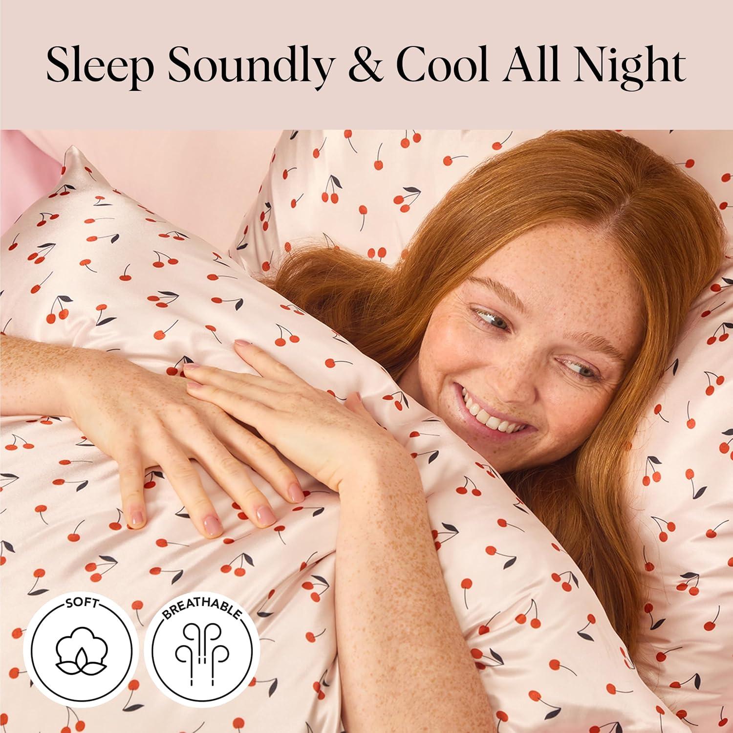 imageKitsch Satin Pillowcase with Zipper for Hair ampamp Skin Softer Than Silk Pillow Cases Queen WrinkleFree Smooth and Cooling Satin Pillow Covers Standard Size 19quotx26quot AuraCherry Print