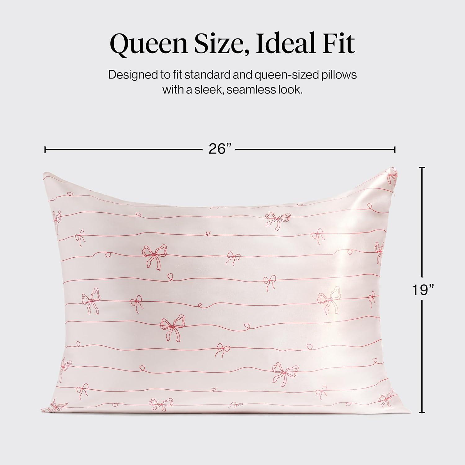 imageKitsch Satin Pillowcase with Zipper for Hair ampamp Skin Softer Than Silk Pillow Cases Queen WrinkleFree Smooth and Cooling Satin Pillow Covers Standard Size 19quotx26quot AuraStriped Bows