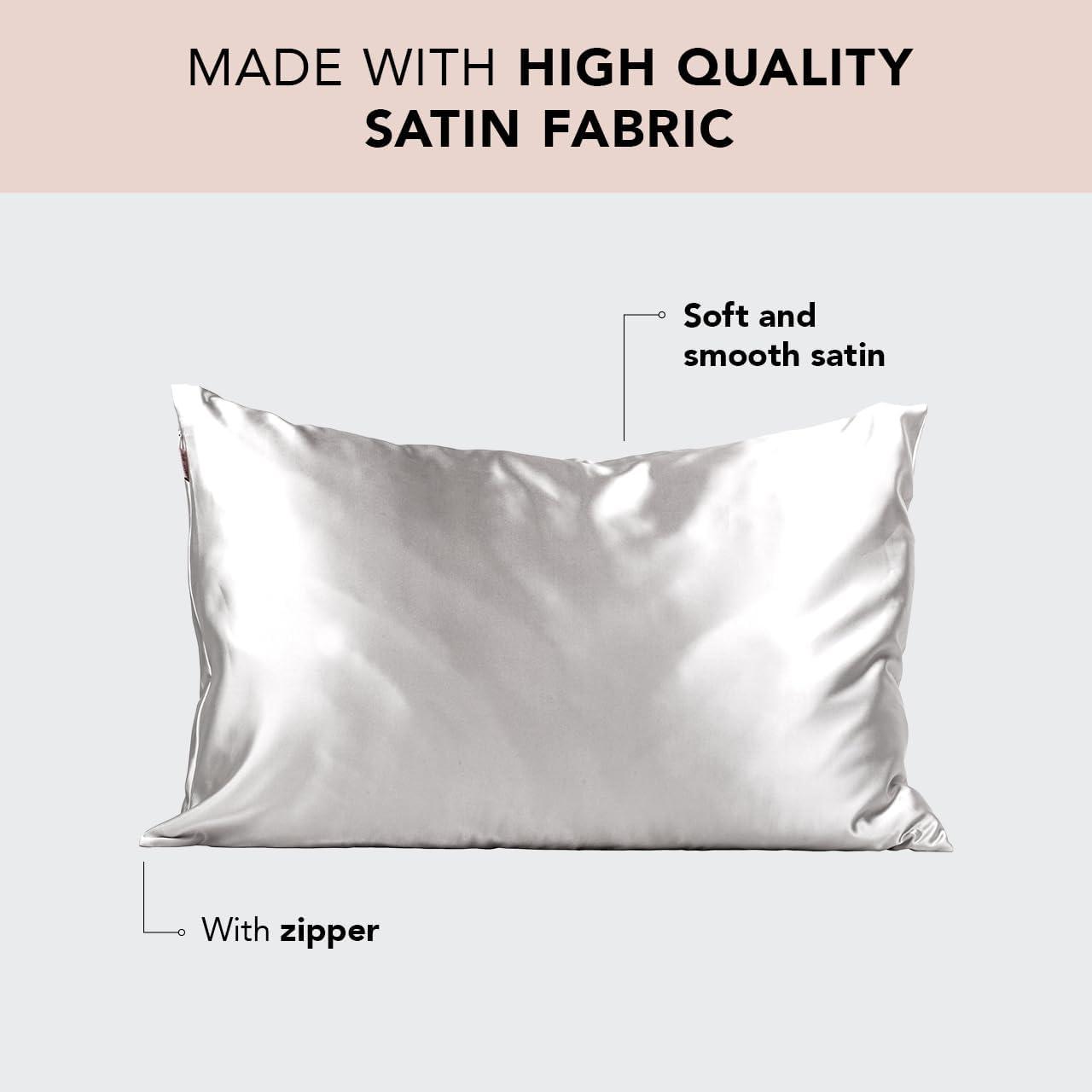 imageKitsch Satin Pillowcase with Zipper for Hair ampamp Skin Softer Than Silk Pillow Cases Queen WrinkleFree Smooth and Cooling Satin Pillow Covers Standard Size 19quotx26quot AuraSilver
