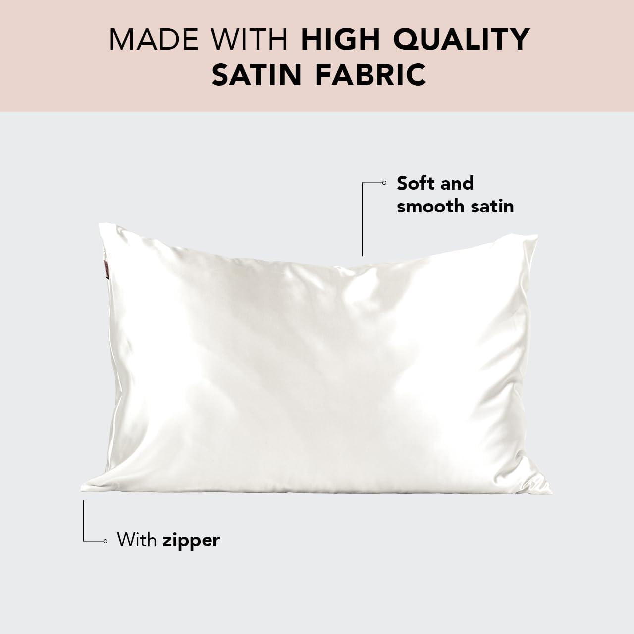 imageKitsch Satin Pillowcase with Zipper for Hair ampamp Skin Softer Than Silk Pillow Cases Queen WrinkleFree Smooth and Cooling Satin Pillow Covers Standard Size 19quotx26quot AuraIvory