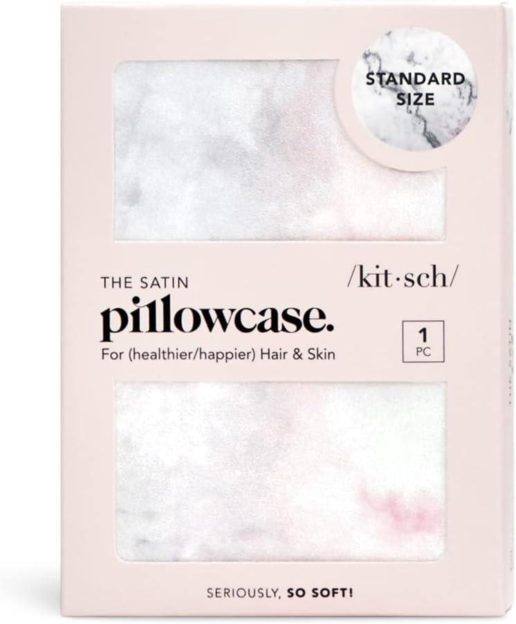 imageKitsch Satin Pillowcase with Zipper for Hair ampamp Skin Softer Than Silk Pillow Cases Queen WrinkleFree Smooth and Cooling Satin Pillow Covers Standard Size 19quotx26quot CharcoalMarble