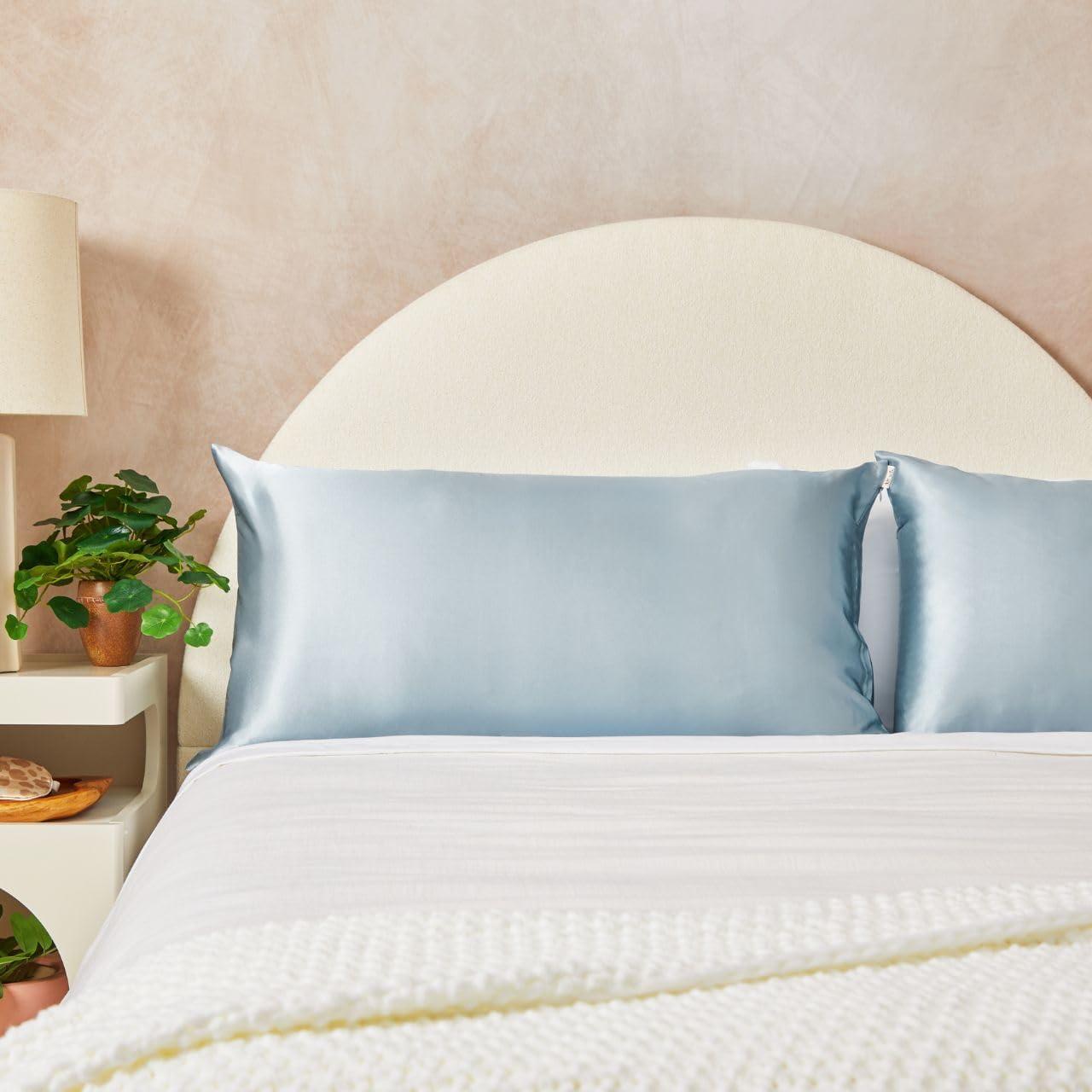 imageKitsch Satin Pillowcase with Zipper for Hair ampamp Skin Softer Than Silk Pillow Cases Queen WrinkleFree Smooth and Cooling Satin Pillow Covers Standard Size 19quotx26quot CharcoalHaze Blue