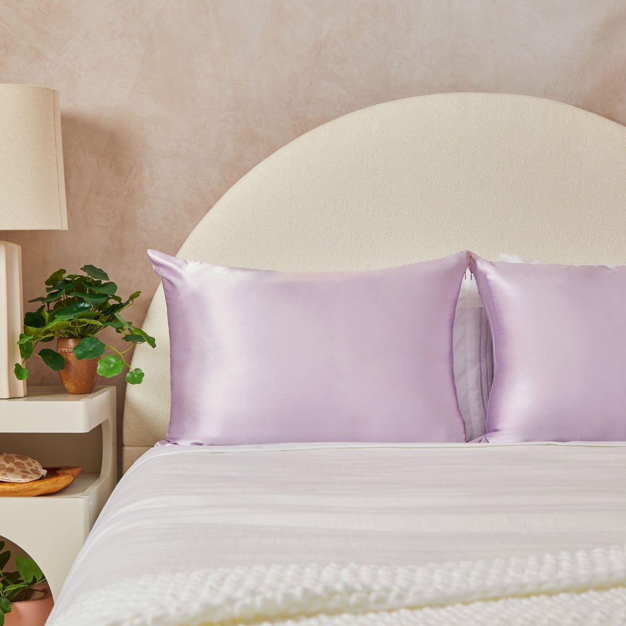 imageKitsch Satin Pillowcase with Zipper for Hair ampamp Skin Softer Than Silk Pillow Cases Queen WrinkleFree Smooth and Cooling Satin Pillow Covers Standard Size 19quotx26quot CharcoalLavender