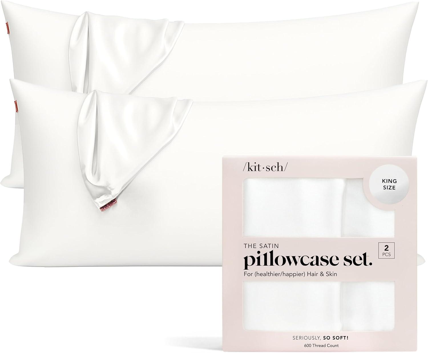 imageKitsch Satin Pillowcase with Zipper for Hair ampamp Skin Softer Than Silk Pillow Cases Queen WrinkleFree Smooth and Cooling Satin Pillow Covers Standard Size 19quotx26quot AuraIvory