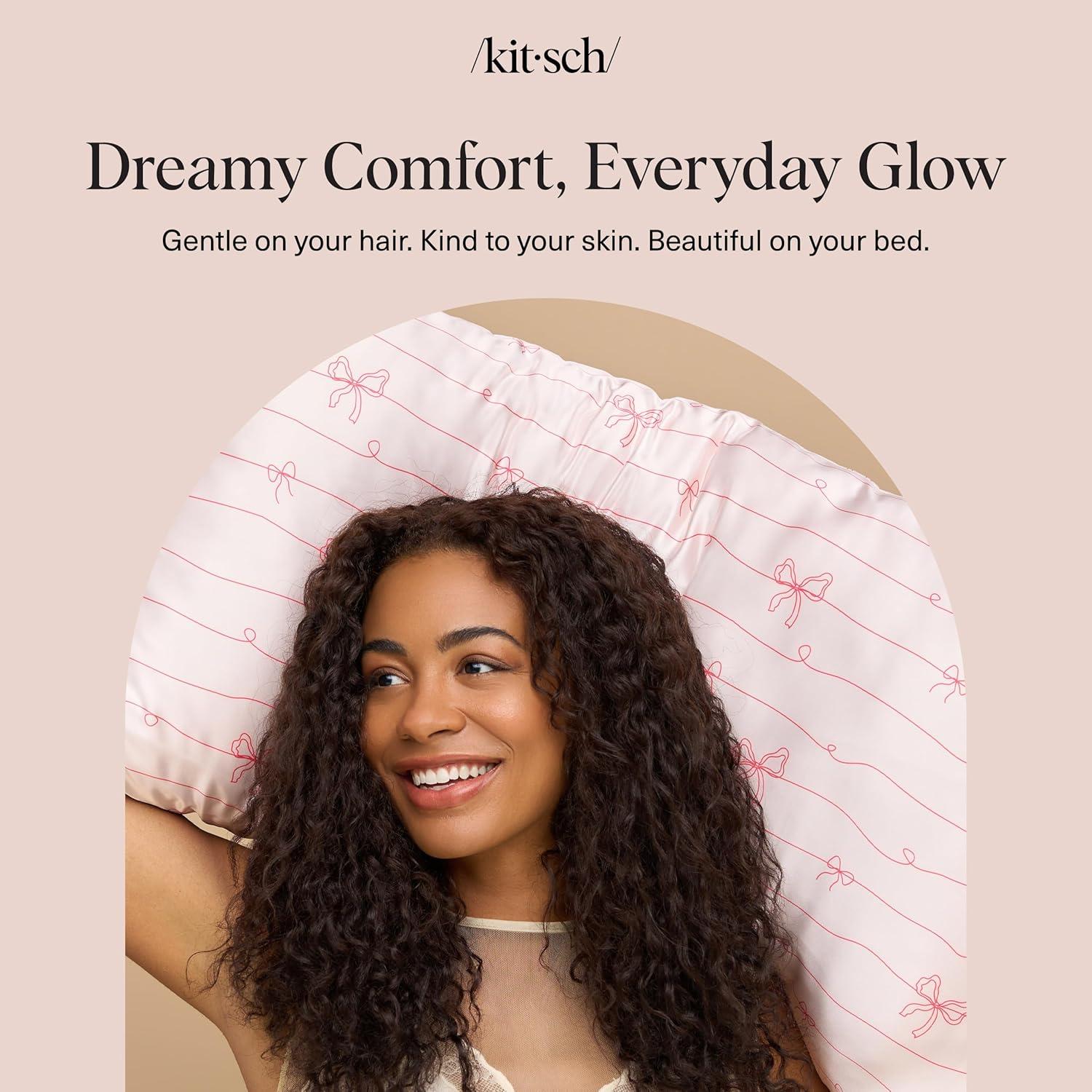 imageKitsch Satin Pillowcase with Zipper for Hair ampamp Skin Softer Than Silk Pillow Cases Queen WrinkleFree Smooth and Cooling Satin Pillow Covers Standard Size 19quotx26quot CharcoalStriped Bows