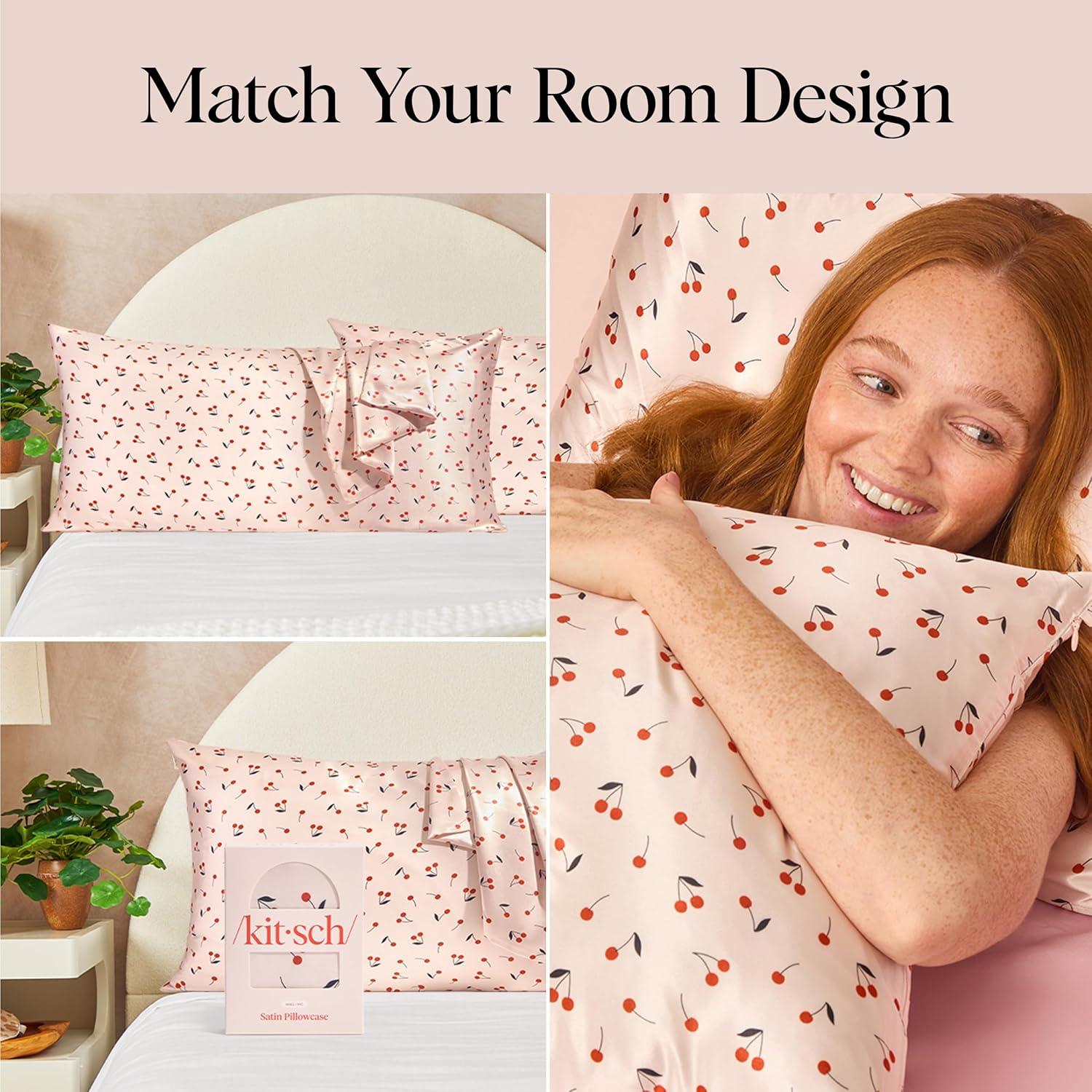 imageKitsch Satin Pillowcase with Zipper for Hair ampamp Skin Softer Than Silk Pillow Cases Queen WrinkleFree Smooth and Cooling Satin Pillow Covers Standard Size 19quotx26quot CharcoalCherry Print