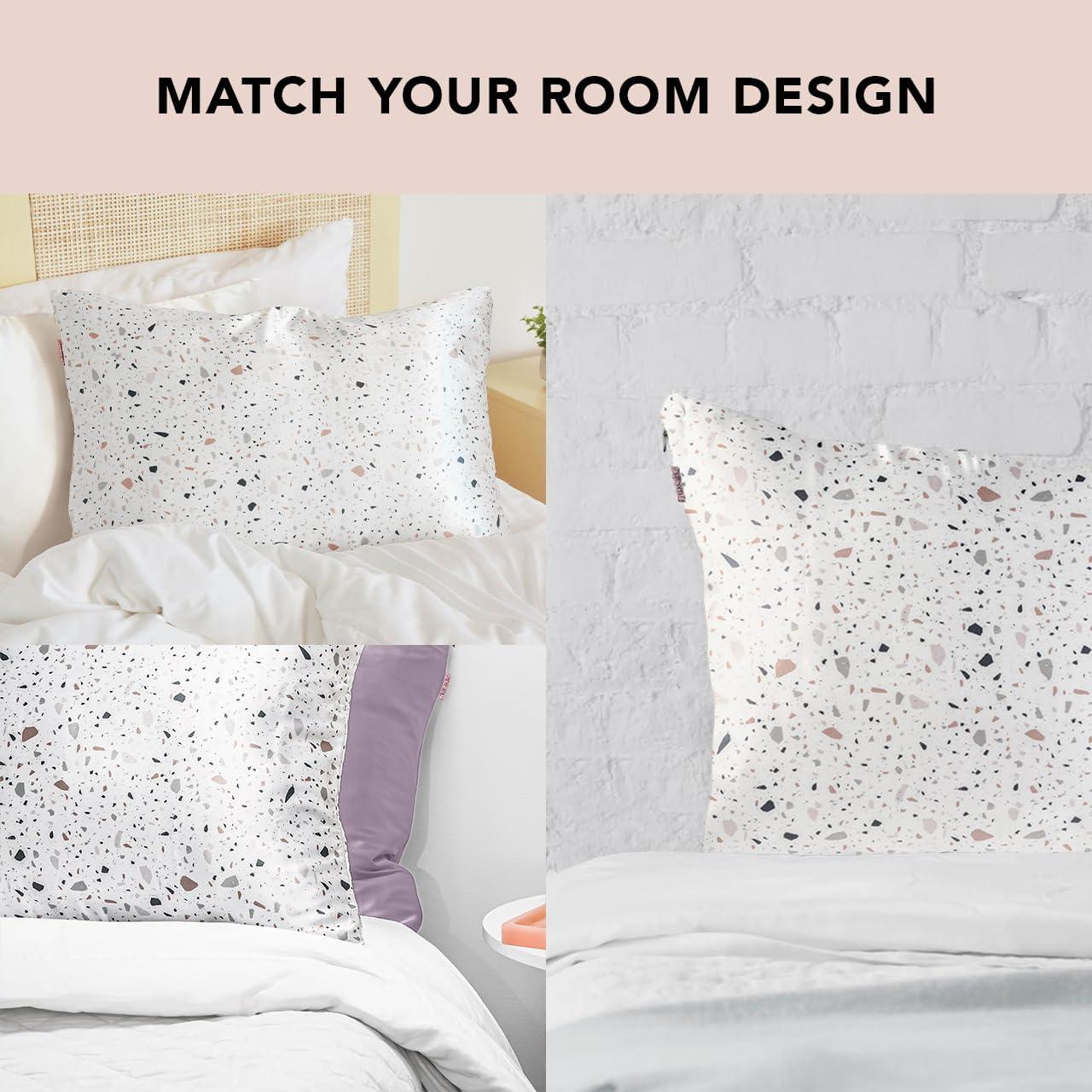 imageKitsch Satin Pillowcase with Zipper for Hair ampamp Skin Softer Than Silk Pillow Cases Queen WrinkleFree Smooth and Cooling Satin Pillow Covers Standard Size 19quotx26quot CharcoalWhite Terrazzo