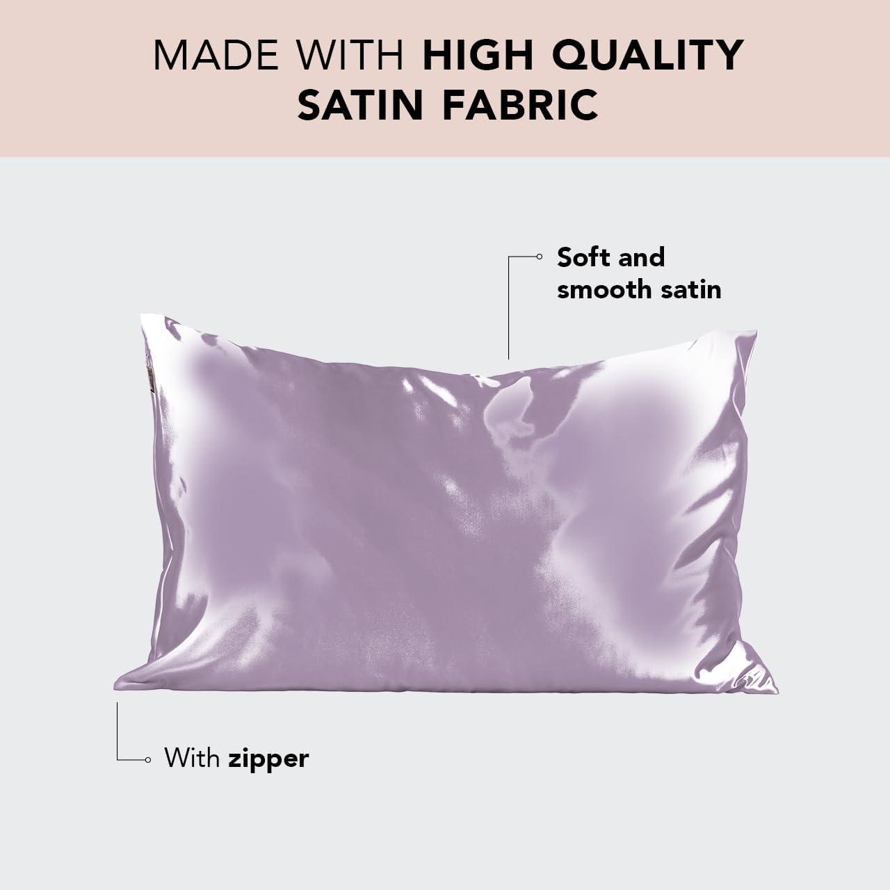 imageKitsch Satin Pillowcase with Zipper for Hair ampamp Skin Softer Than Silk Pillow Cases Queen WrinkleFree Smooth and Cooling Satin Pillow Covers Standard Size 19quotx26quot CharcoalLavender
