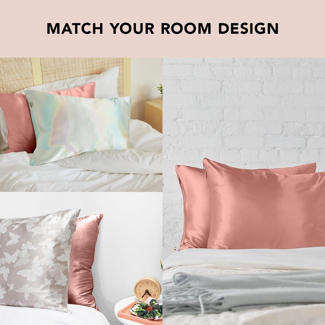 imageKitsch Satin Pillowcase with Zipper for Hair ampamp Skin Softer Than Silk Pillow Cases Queen WrinkleFree Smooth and Cooling Satin Pillow Covers Standard Size 19quotx26quot CharcoalTerracotta