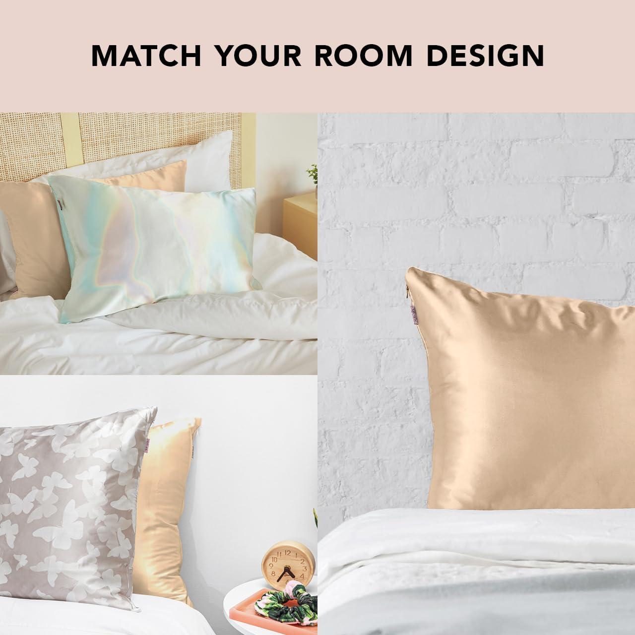 imageKitsch Satin Pillowcase with Zipper for Hair ampamp Skin Softer Than Silk Pillow Cases Queen WrinkleFree Smooth and Cooling Satin Pillow Covers Standard Size 19quotx26quot CharcoalChampagne