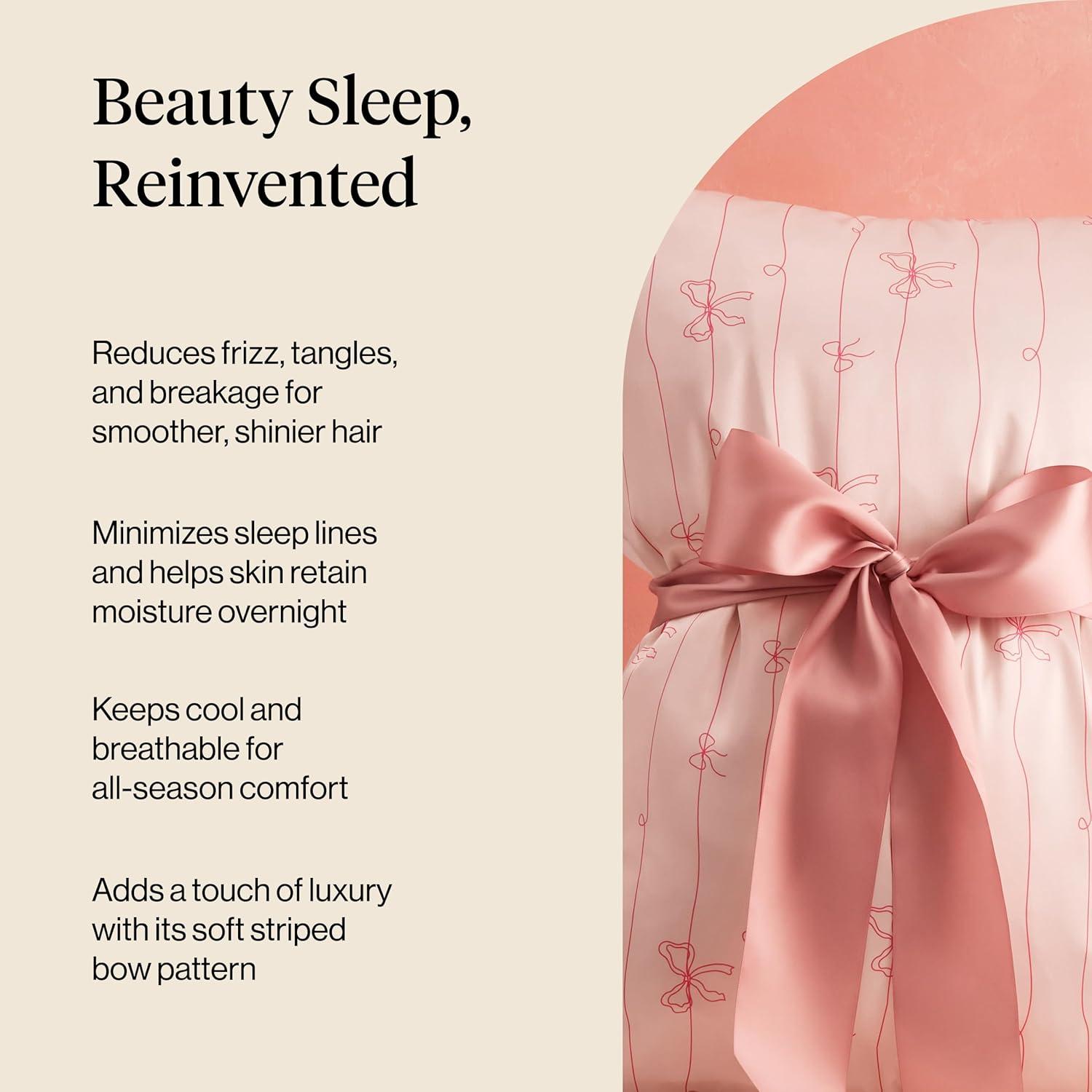 imageKitsch Satin Pillowcase with Zipper for Hair ampamp Skin Softer Than Silk Pillow Cases Queen WrinkleFree Smooth and Cooling Satin Pillow Covers Standard Size 19quotx26quot AuraStriped Bows