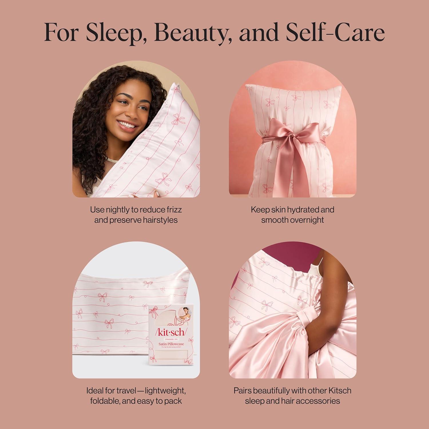 imageKitsch Satin Pillowcase with Zipper for Hair ampamp Skin Softer Than Silk Pillow Cases Queen WrinkleFree Smooth and Cooling Satin Pillow Covers Standard Size 19quotx26quot AuraStriped Bows